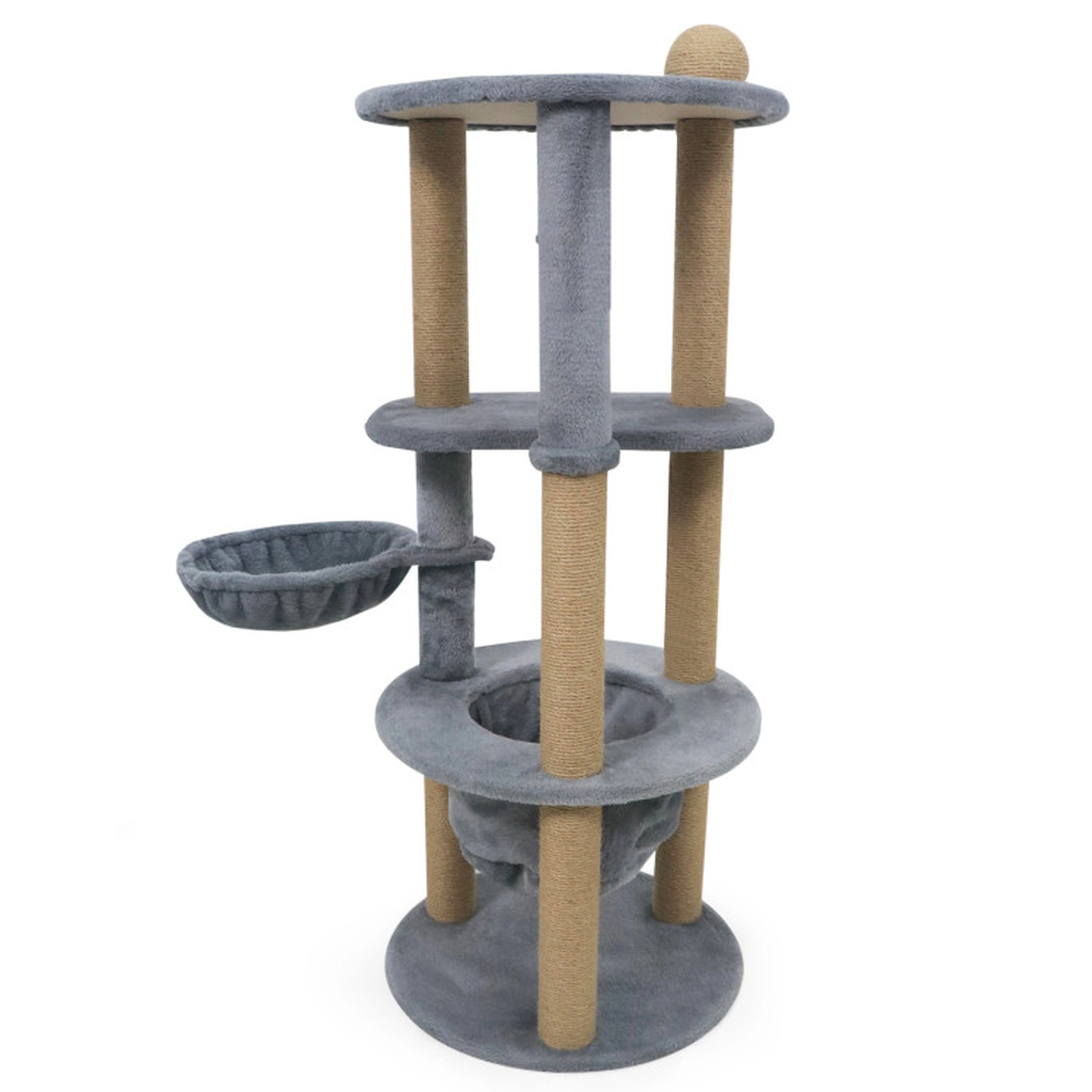 SUGIFT Gray 47 in Tall Cat Tower with Cat Nest Basket and Jute Scratching Posts
