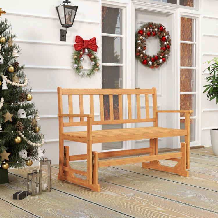 Hivvago 2-Person Outdoor Acacia Wood Glider Bench Patio Swing Rocking Loveseat