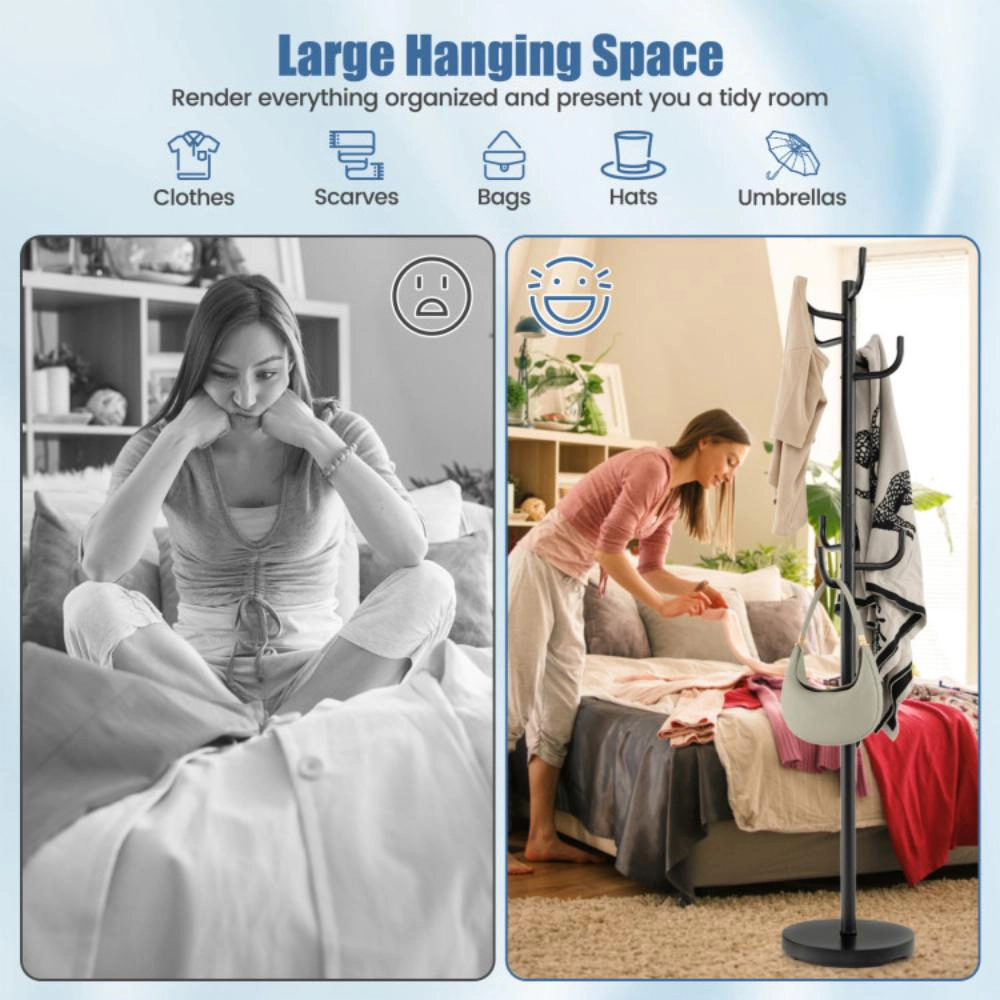 Hivvago Metal Coat Rack Stand with 8 Sturdy Hooks and Metal Base