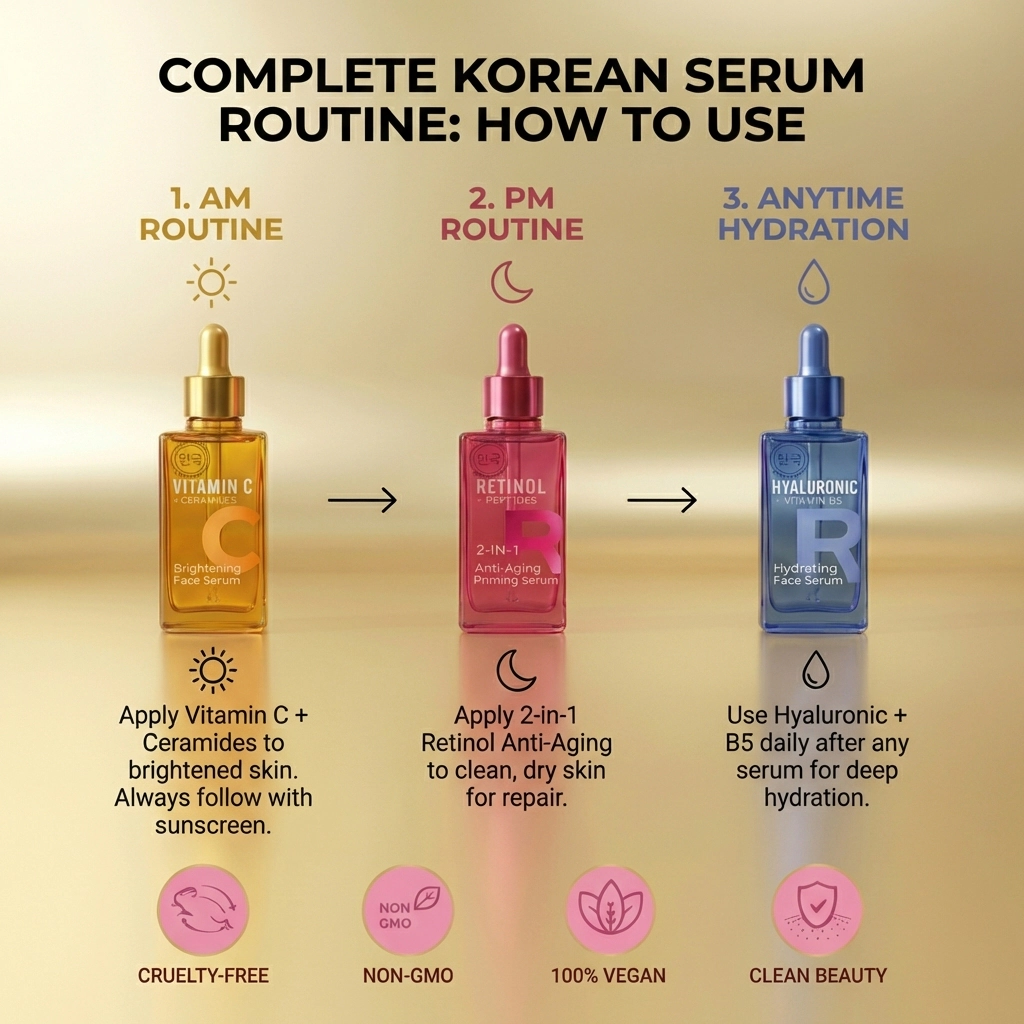 Lovery Korean Skincare Serum Set - Vitamin C, Retinol & Hyaluronic Acid Trio Face Serums