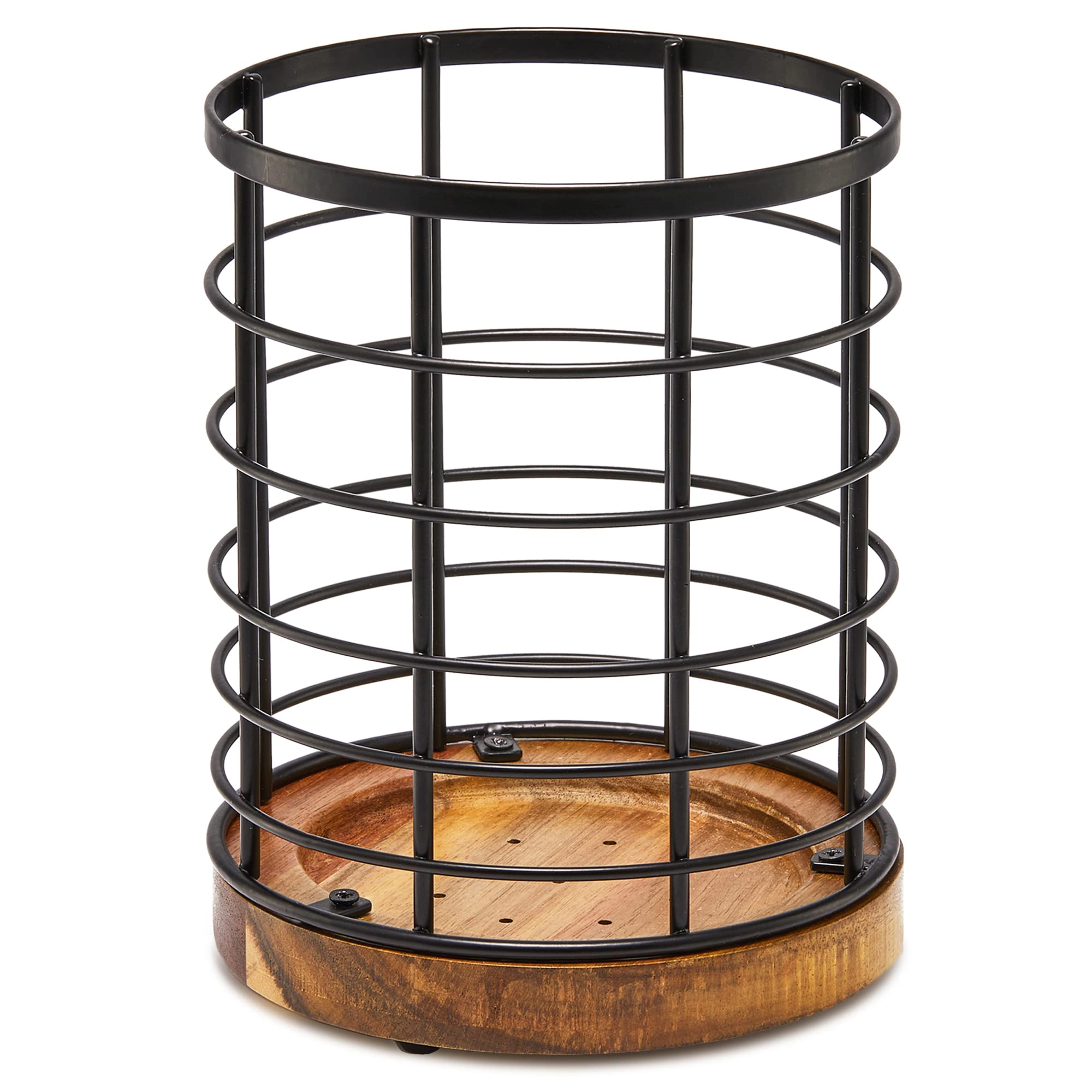 WZK Wooden Base Wire Cooking Kitchen Utensil Holder