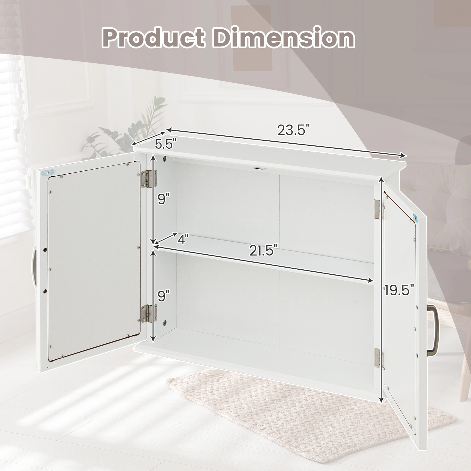 Slickblue Wall Mounted Bathroom Mirror Cabinet with Double Doors and Interior Storage