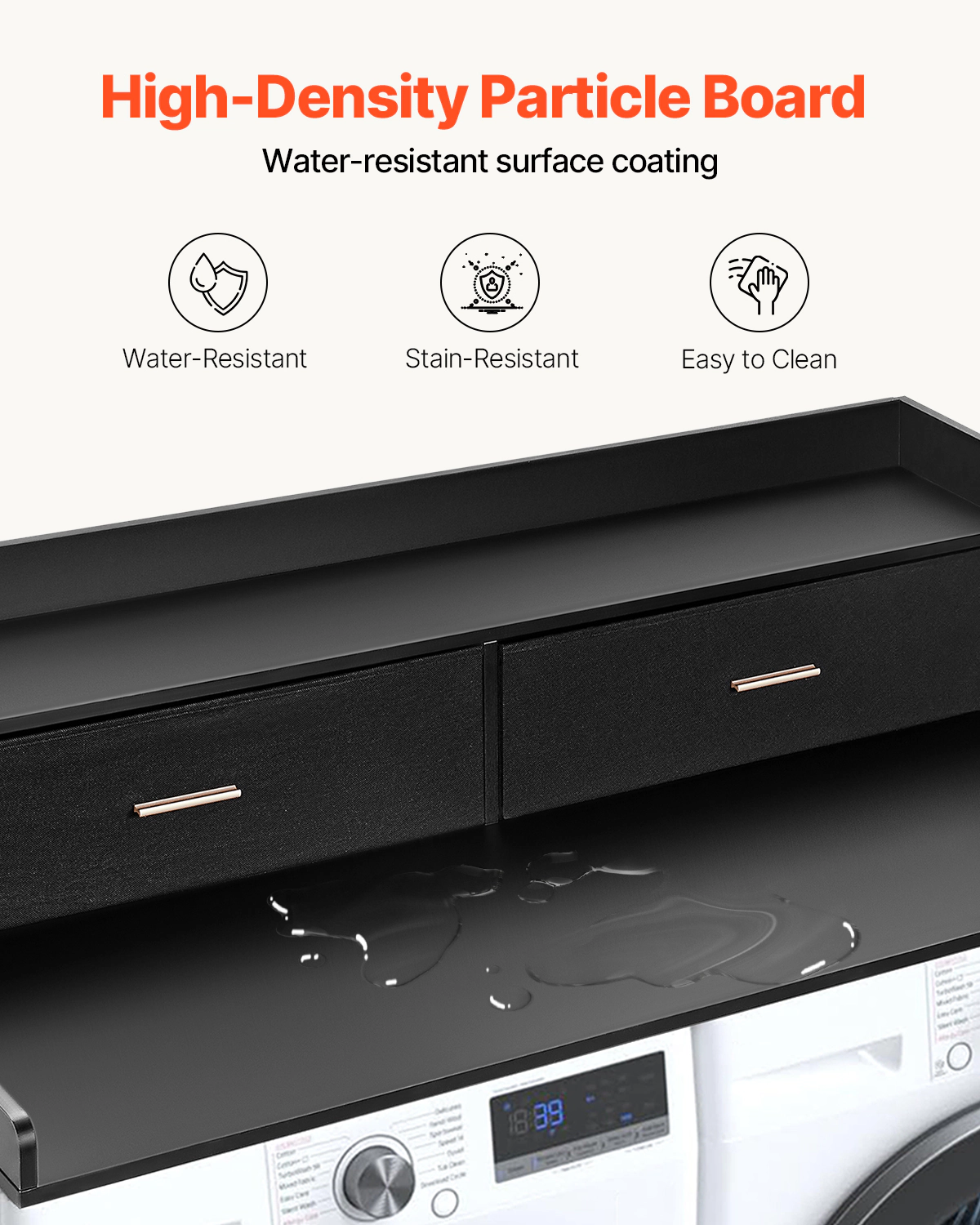 HONGGE Washer Dryer Countertop 54" x 27" Wooden Washer and Dryer Countertop Water-Resistant Laundry Machine Topper