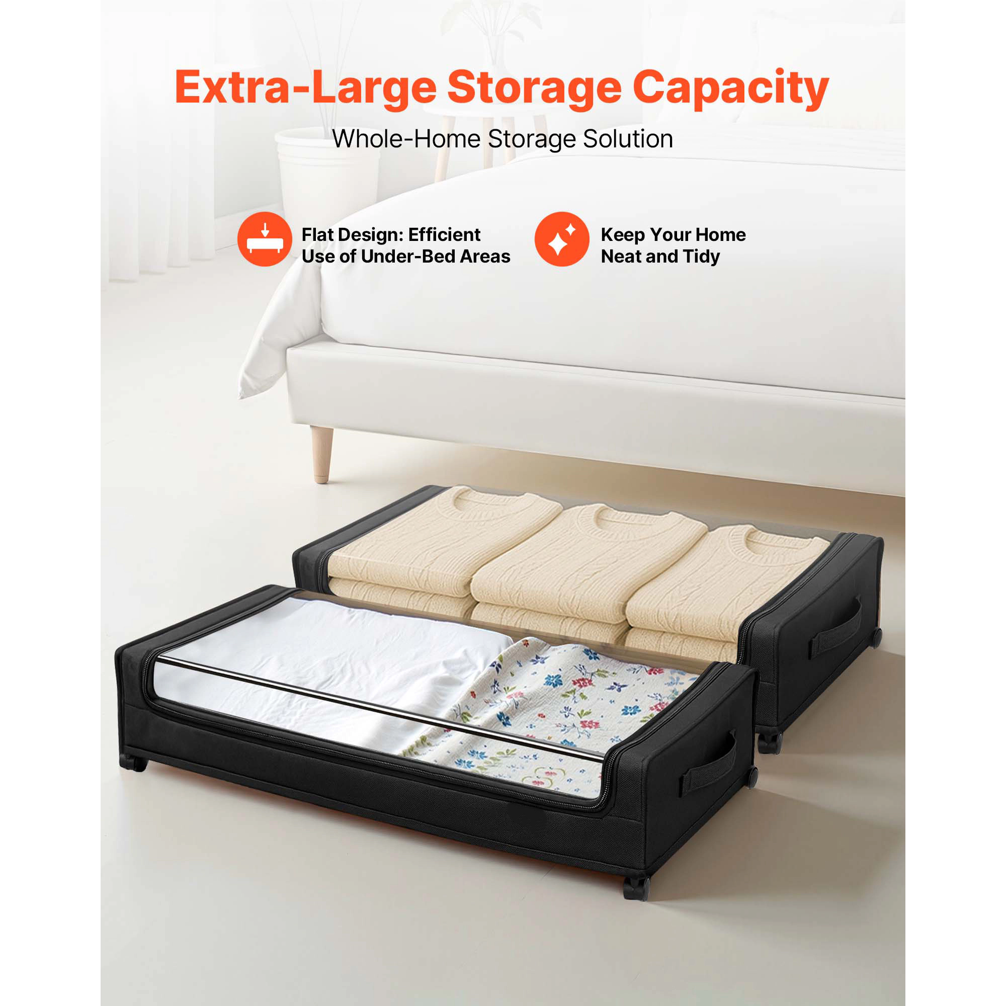 HONGGE Under Bed Storage with Wheels, Underbed Containers Lid, Shoe Organizer