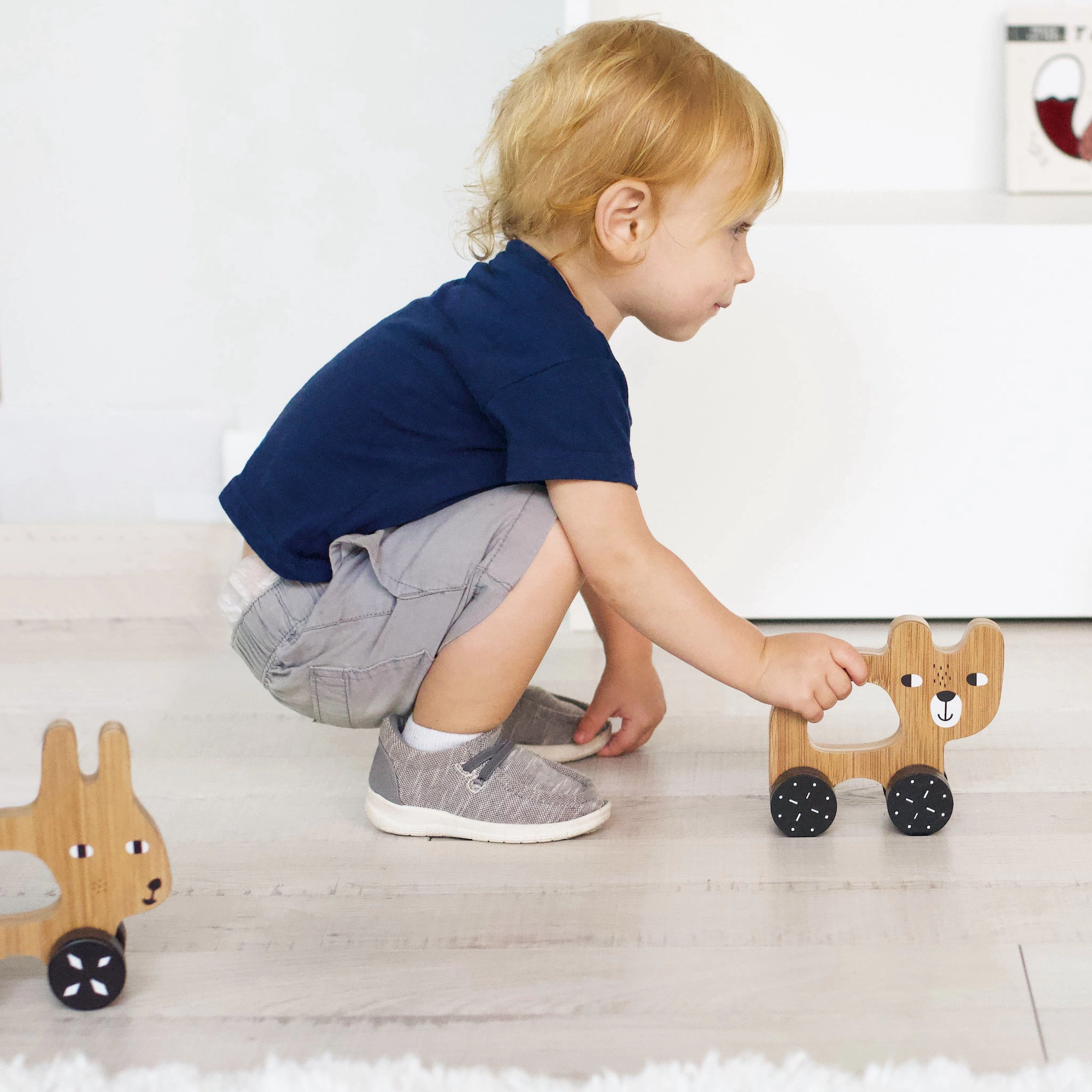 Wee Gallery Bear Push Toy - Bamboo Wooden Rolling Toddler Toy