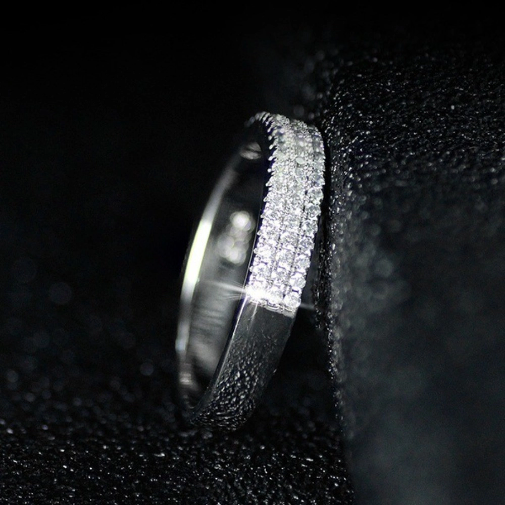 Wardrobe Whimsy Womens Three‑Row Pave Cubic Zirconia Eternity Silver Tone Stackable Wedding Band Ring