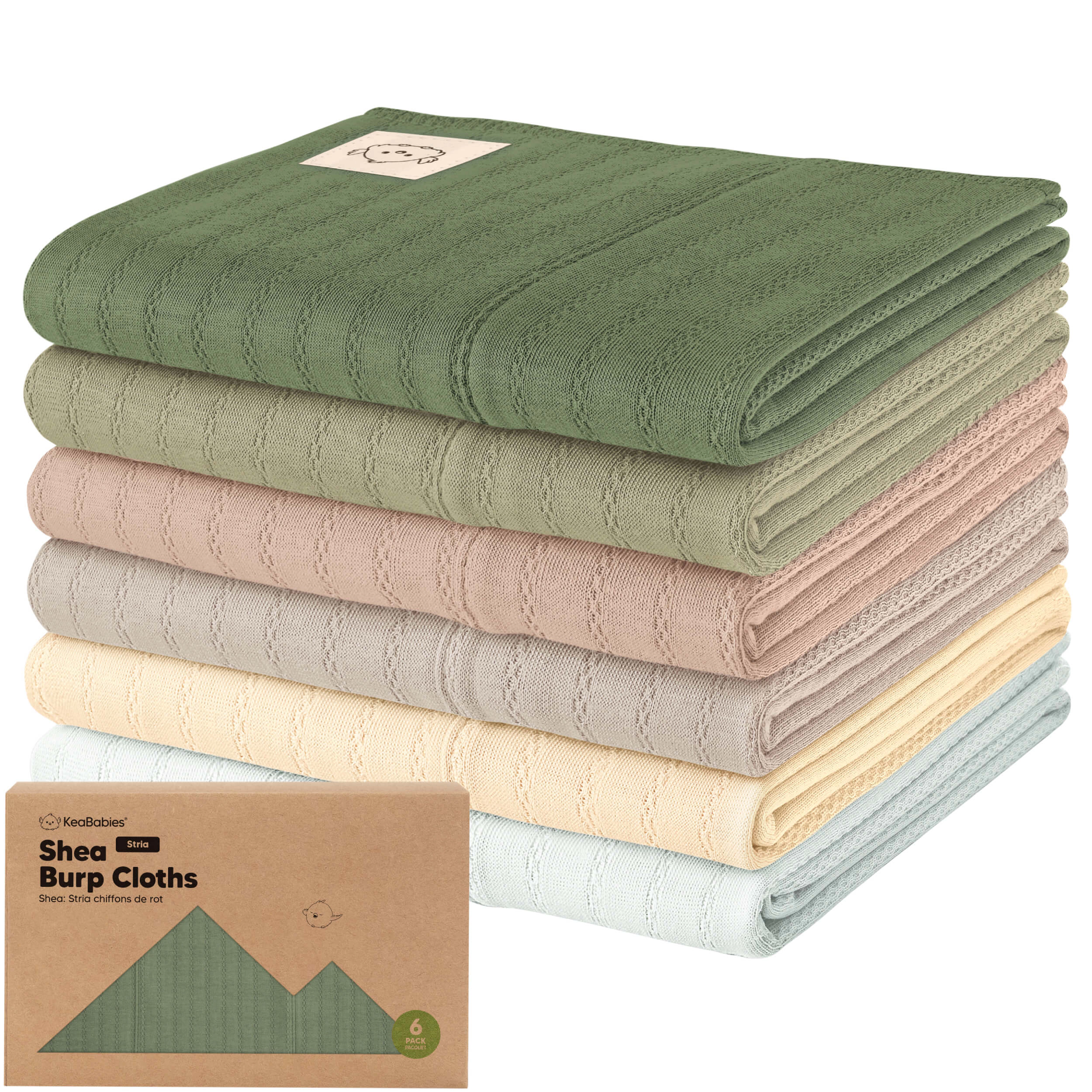 KeaBabies 6-Pack Shea (Stria) Burp Cloths for Baby Boys, Girls