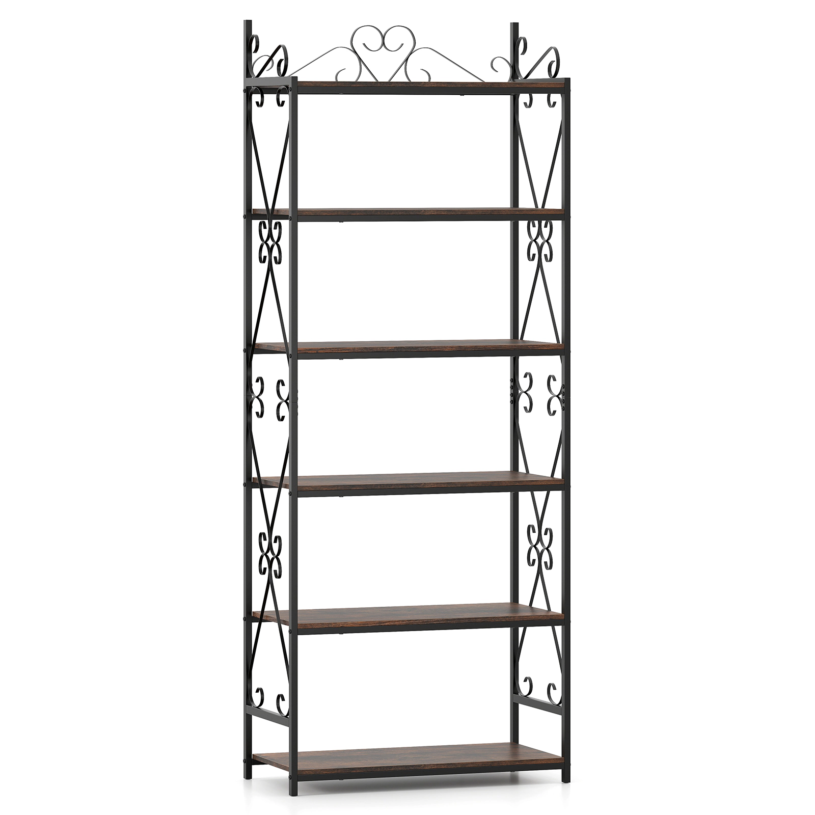 SUGIFT 6-Tier 71.5-in Tall Industrial Bookshelf with Scrollwork Metal Frame and 44-lb Shelves for Study