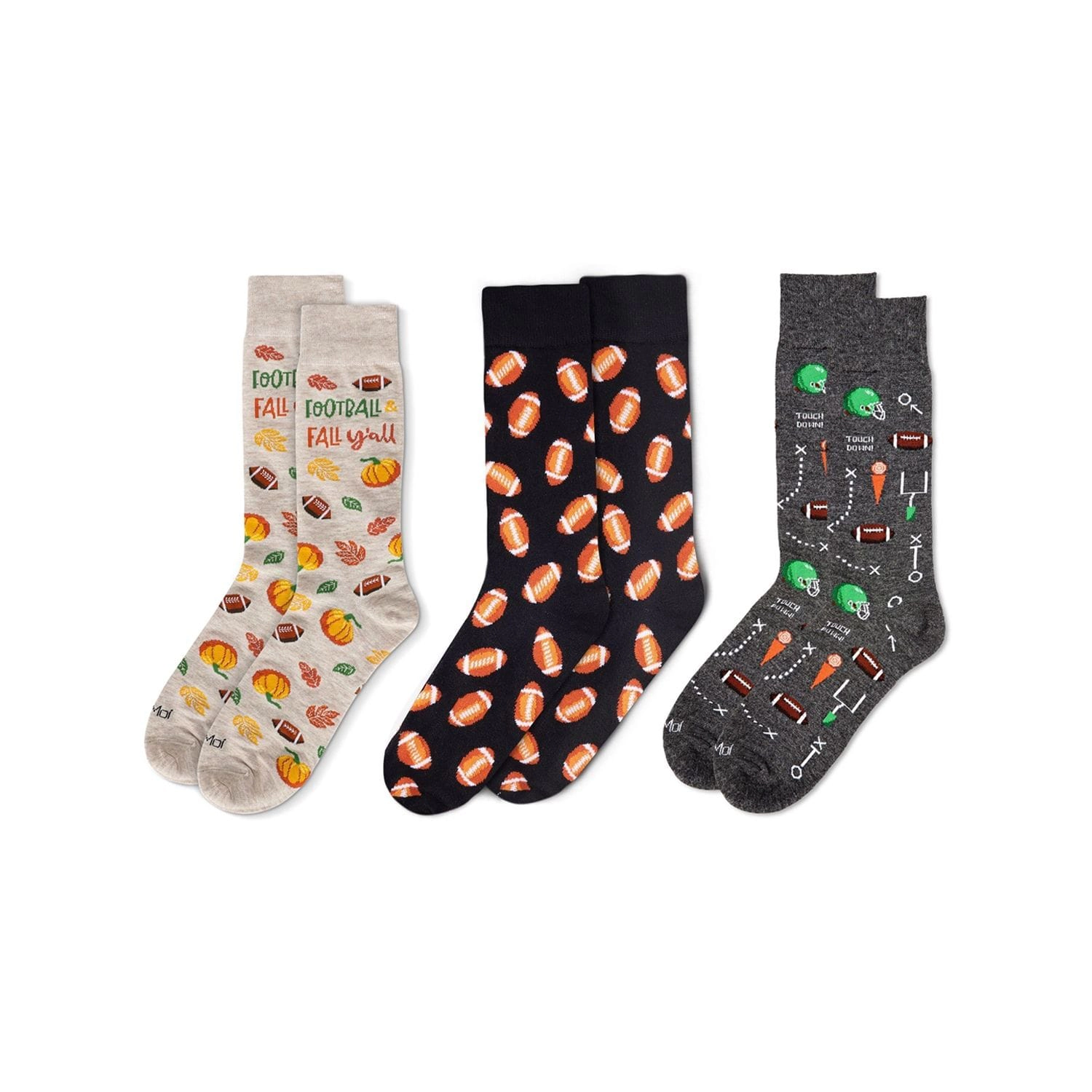 MeMoi 3 Pair Men's Sports-Themed Rayon-Blend Novelty Crew Socks