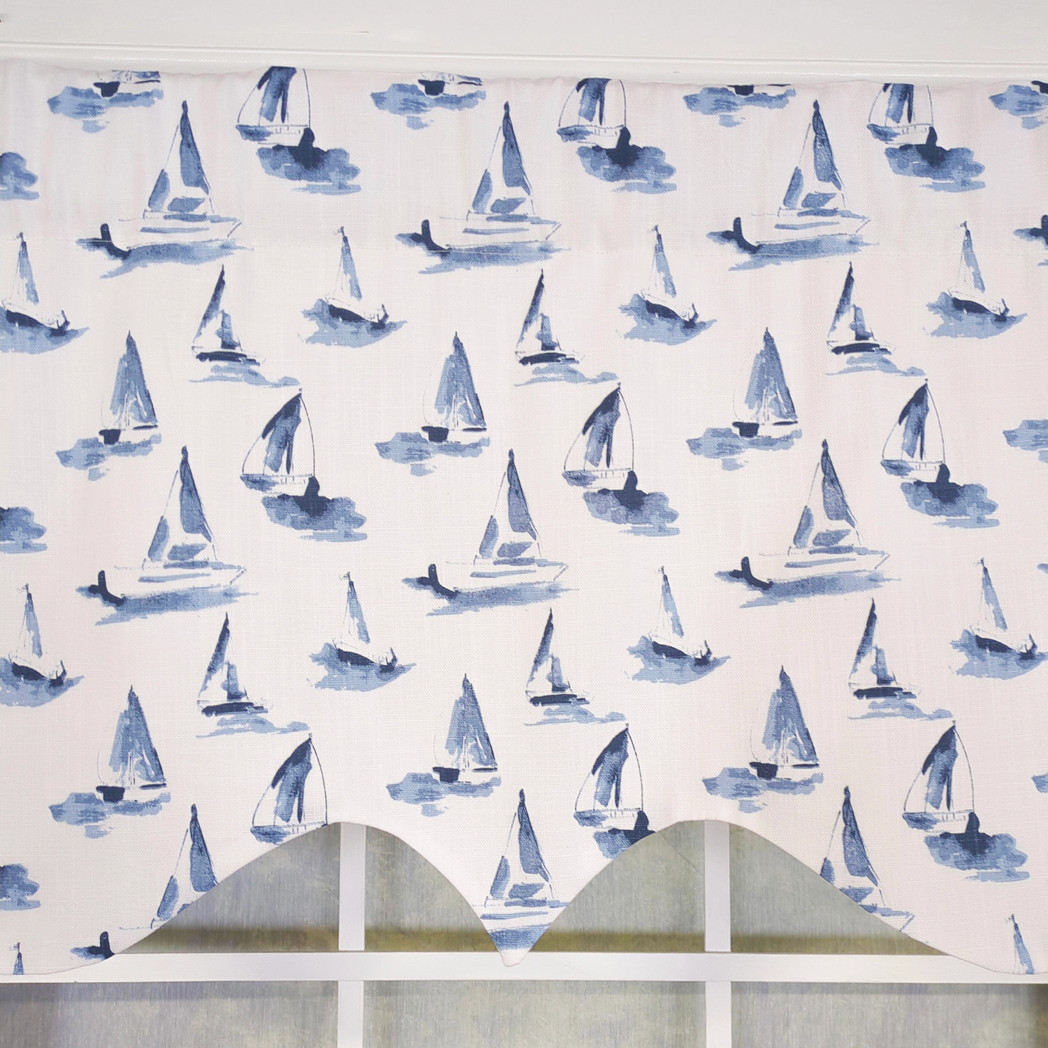 RLF Home 100% Cotton Sailboats Regal With Ivory Lining Rod Pocket Window Valance 50" x 17" Blue