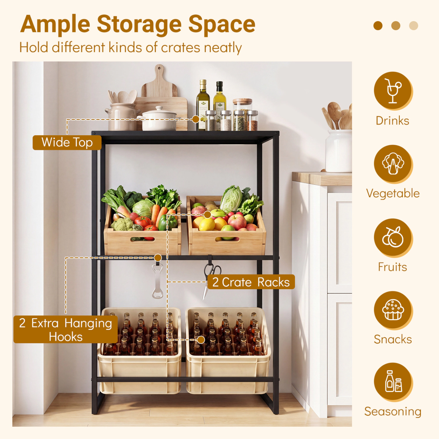 LJG 3-Tier Drink Crate Rack with Shelf for Beer and Water for Kitchen and Garage