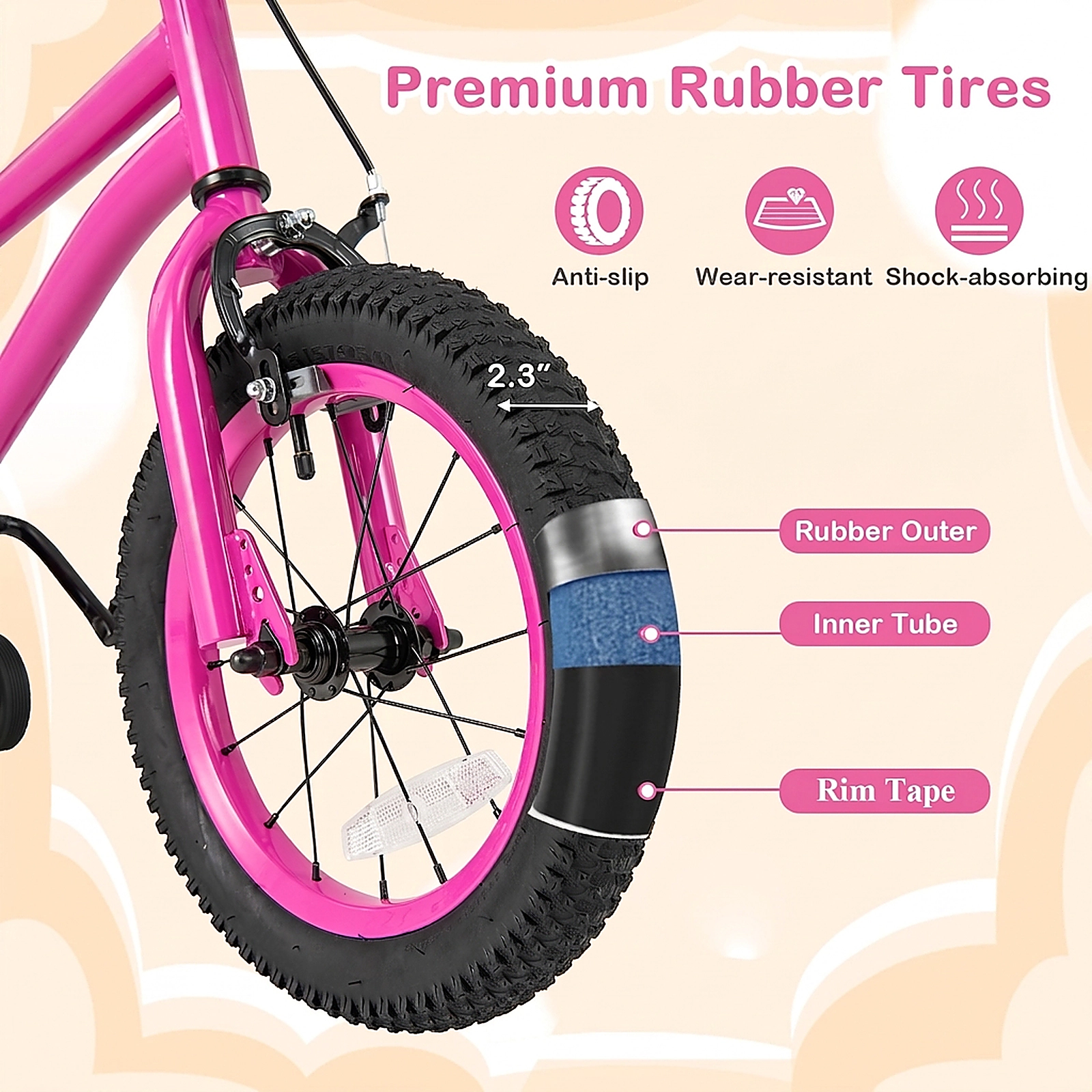 SUGIFT Adjustable 14-In Kids Bike with Dual Brakes and Removable Training Wheels 145-lb Seat Capacity Ages 3-5 Pink