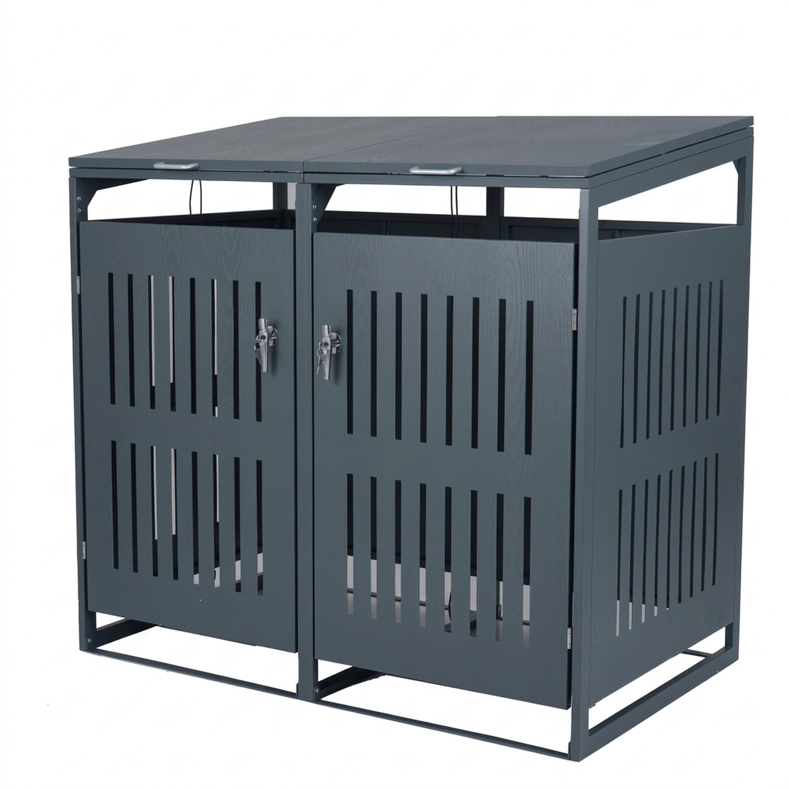 SUGIFT 52-in 44-cu ft 2-Bin Lockable Metal Outdoor Trash Can Storage Shed with Gas Struts and Slant Roof