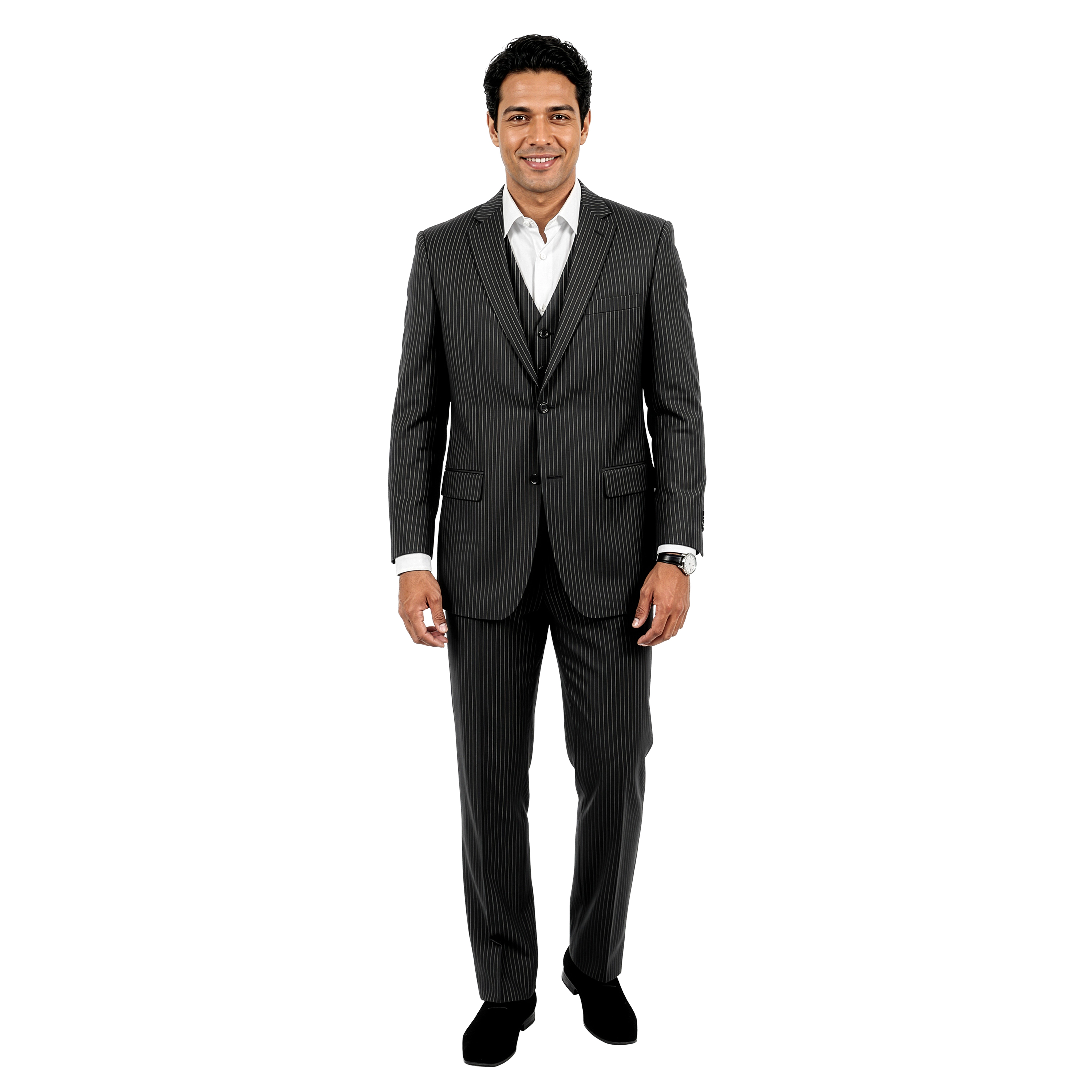 Tazzio Mens Modern Fit 3 Piece Pinstripe Suit Set