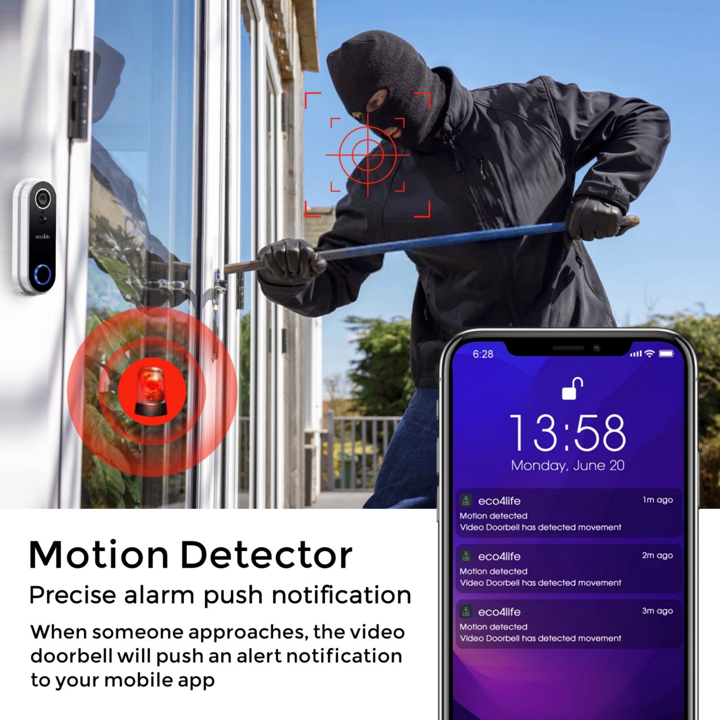 Eco4life Smart WiFi Video Doorbell Camera with Chime