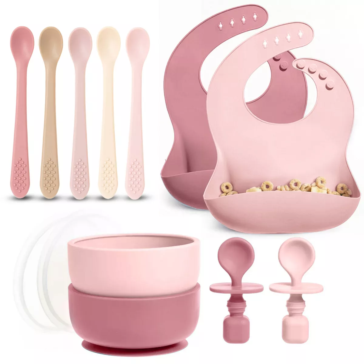 Sperric Baby Feeding Set - Silicone Bib, Bowl & Spoons for Self-Feeding, First Stage Baby Must-Haves, Gum-Friendly
