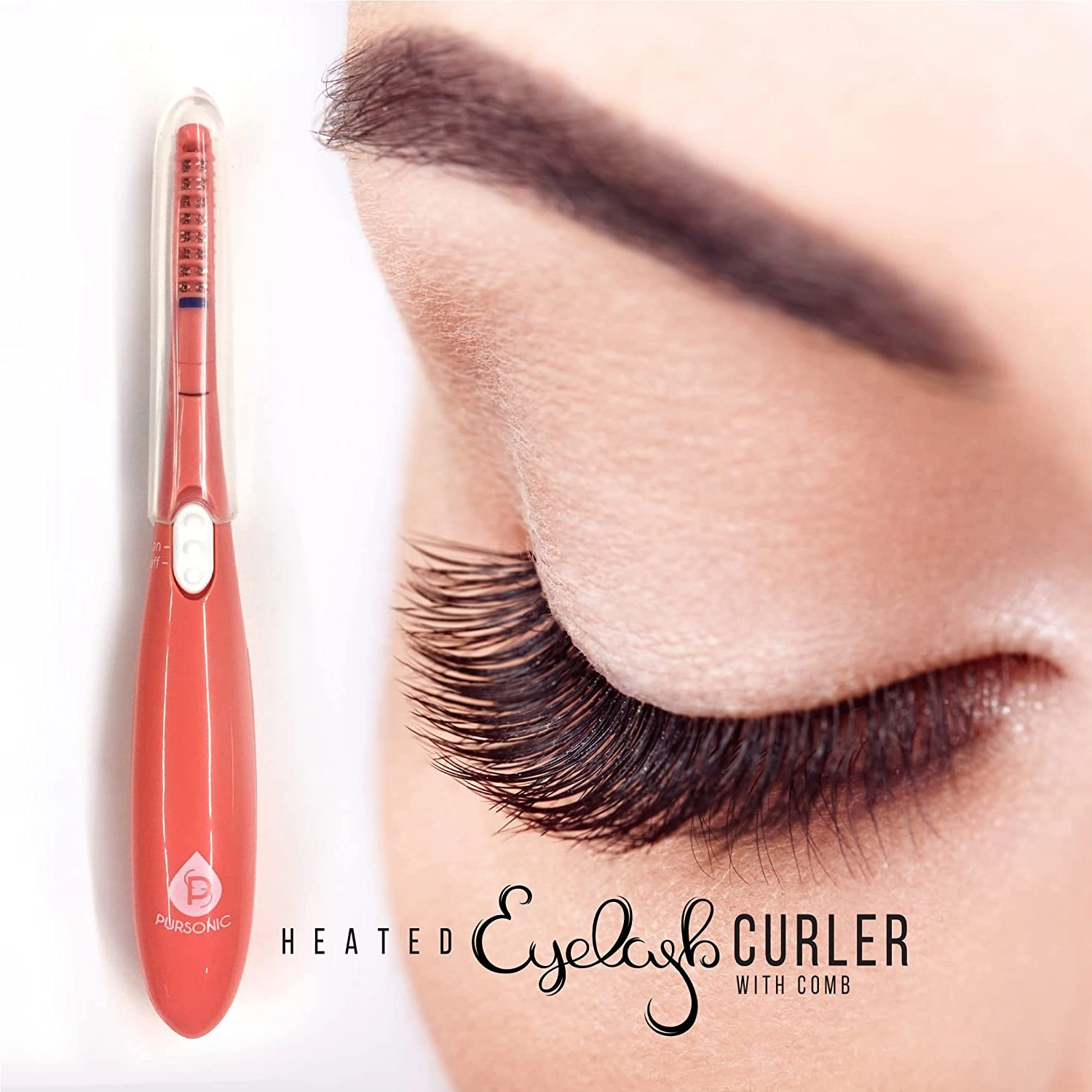 Pursonic Women's Heated Eyelash Curler with Built-In Comb for Long-Lasting Lash Curling & Styling