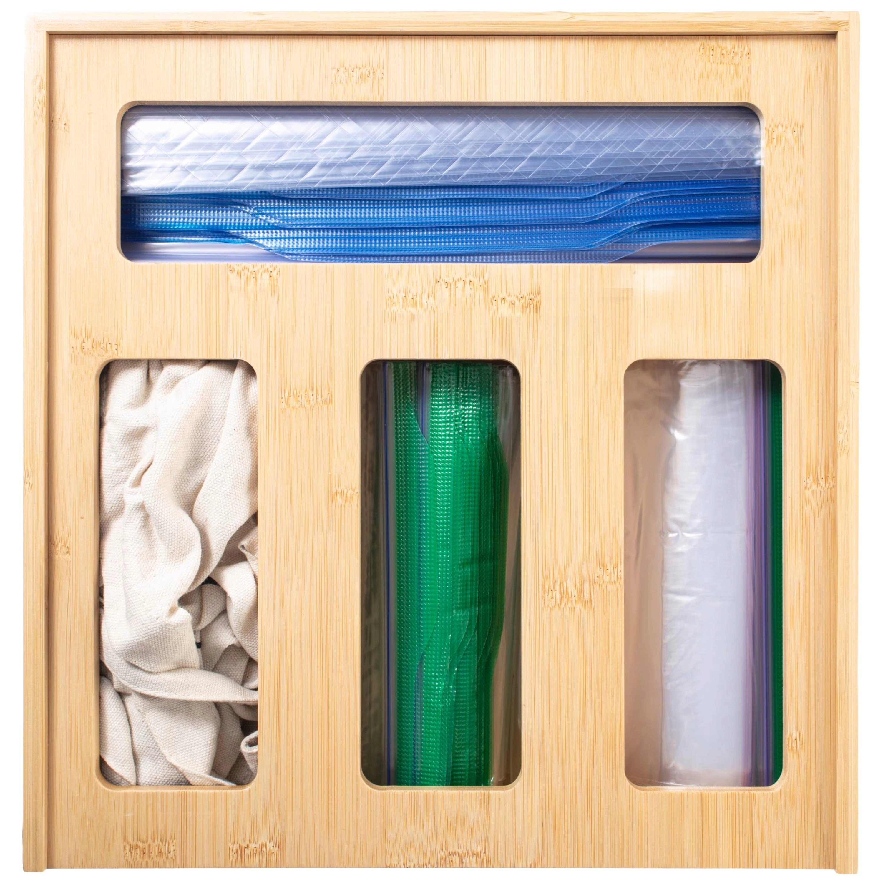Luminuxe Bamboo Food Bag Storage Organizer, Durable Non‑Slip Kitchen Drawer Dispenser for Gallon, Quart Sandwich & Snack