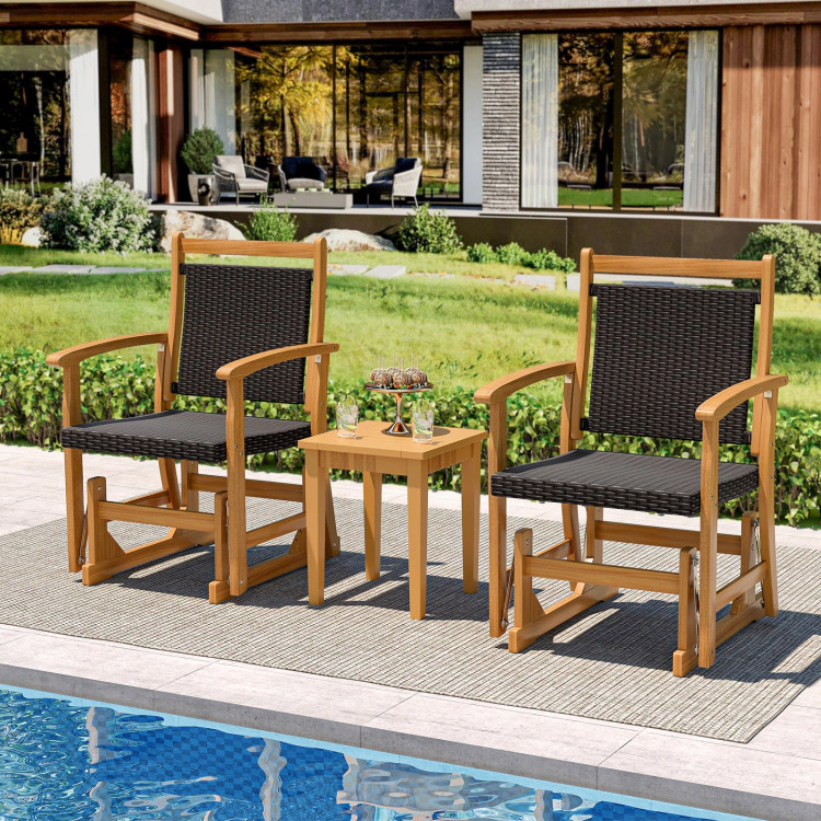 Hivvago Patio Rattan Glider Chair 20.5" Wicker Back Acacia Frame Outdoor Rocker