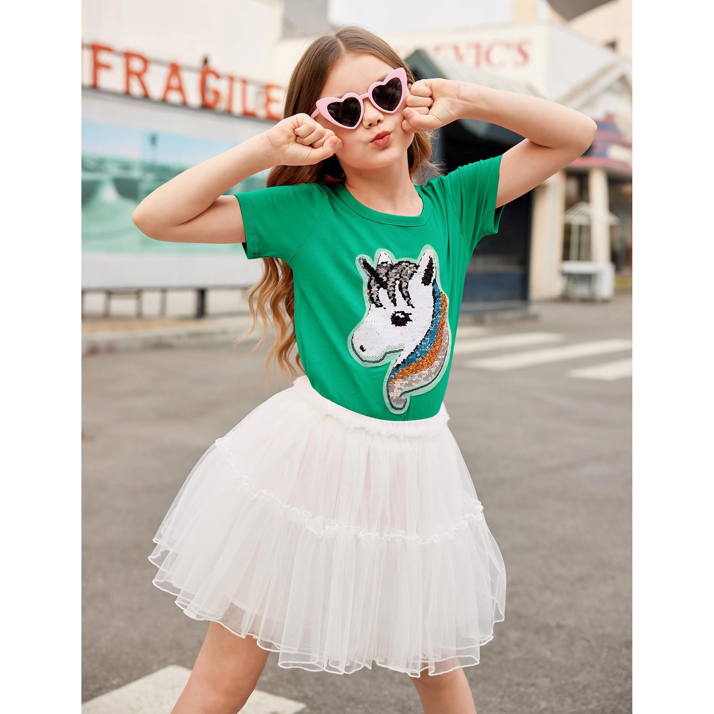 Arshiner Girls Unicorn Shirts Short Sleeve Flip Sequin T-Shirt Tops