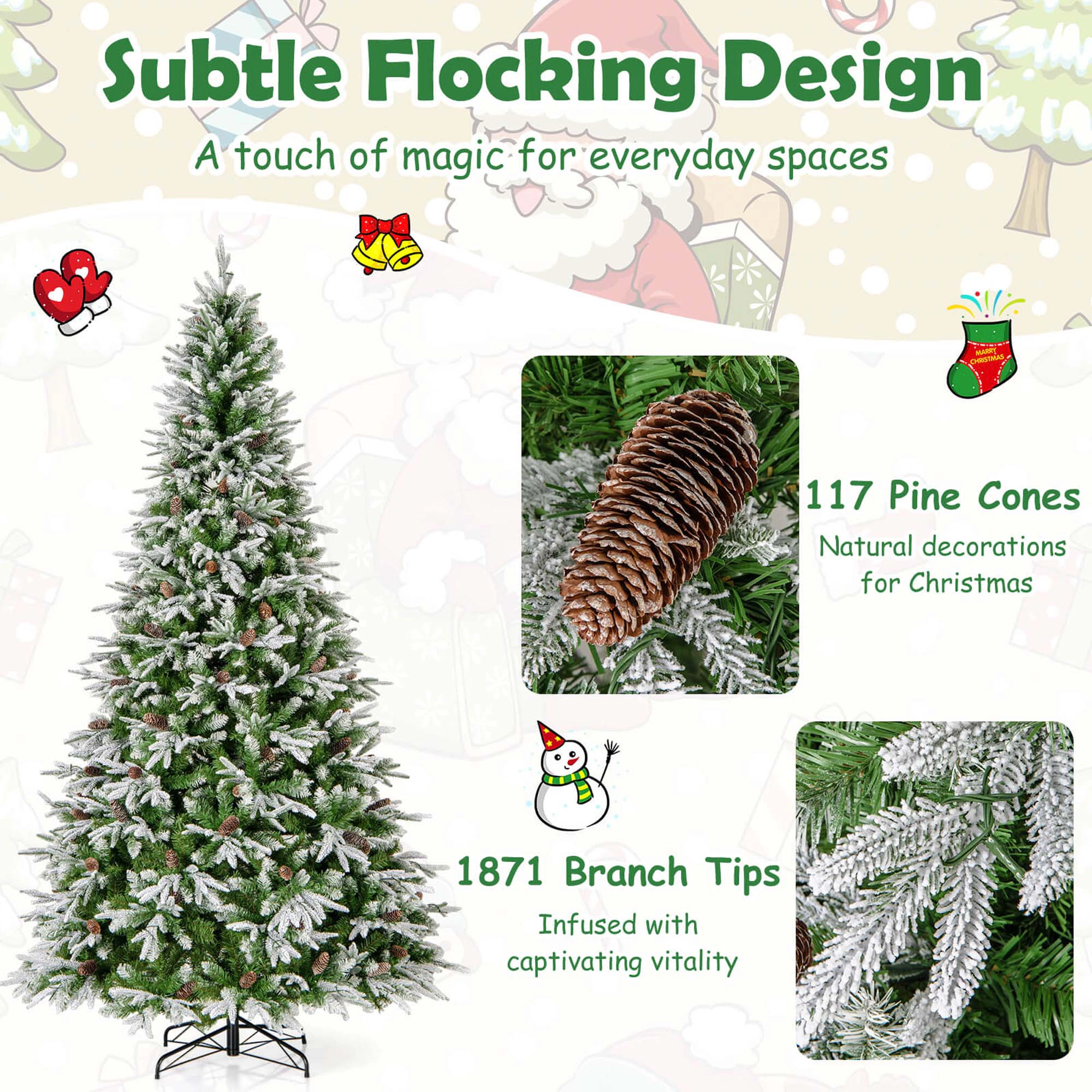 Costway 6/7.5/9 FT Artificial Christmas Tree Hinged Xmas Tree with 765/1135/1871 Branch Tips 280/470/690 Lights