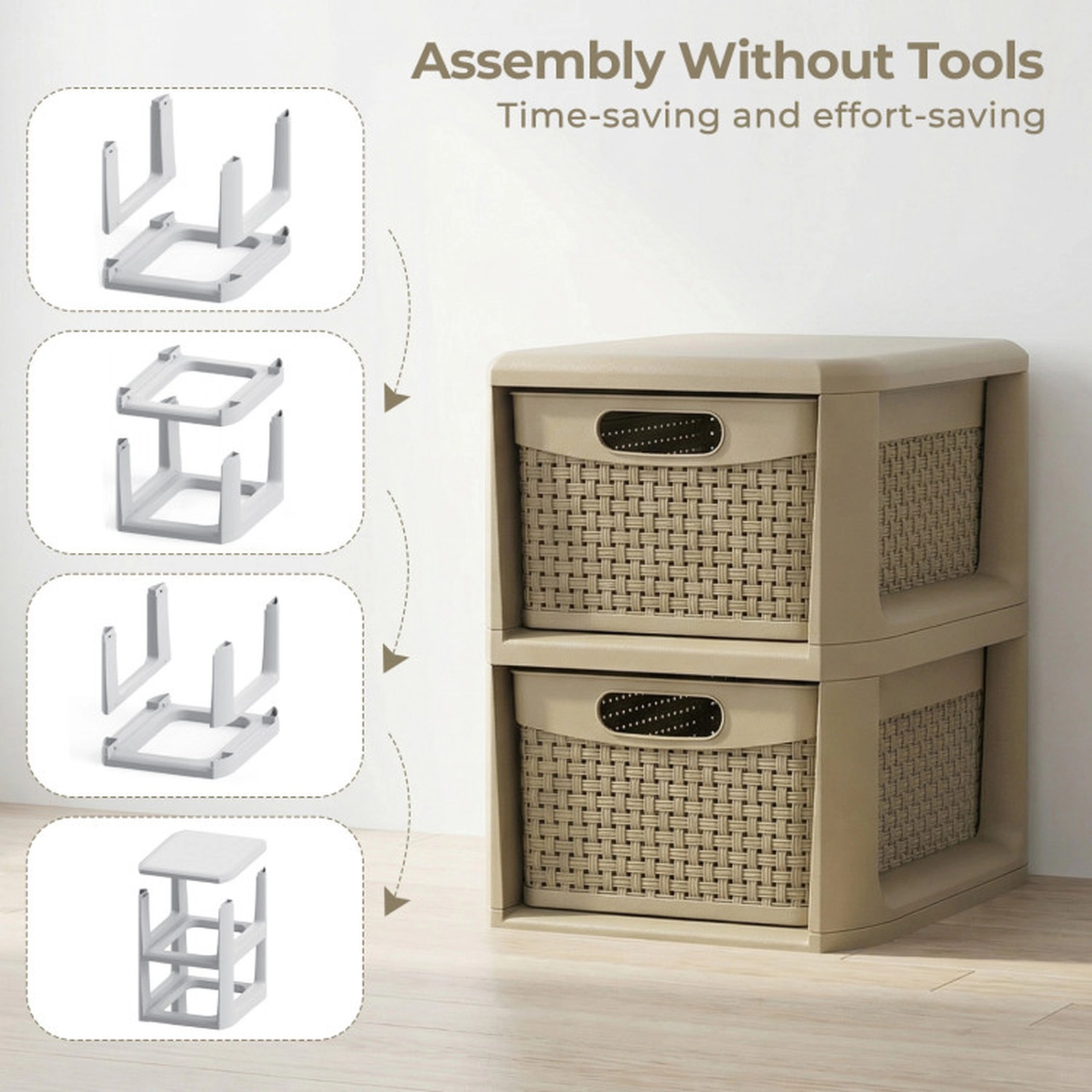 SUGIFT Brown 2-Drawer Bathroom Storage Organizer with Wicker Pattern and Dual-Side Handles