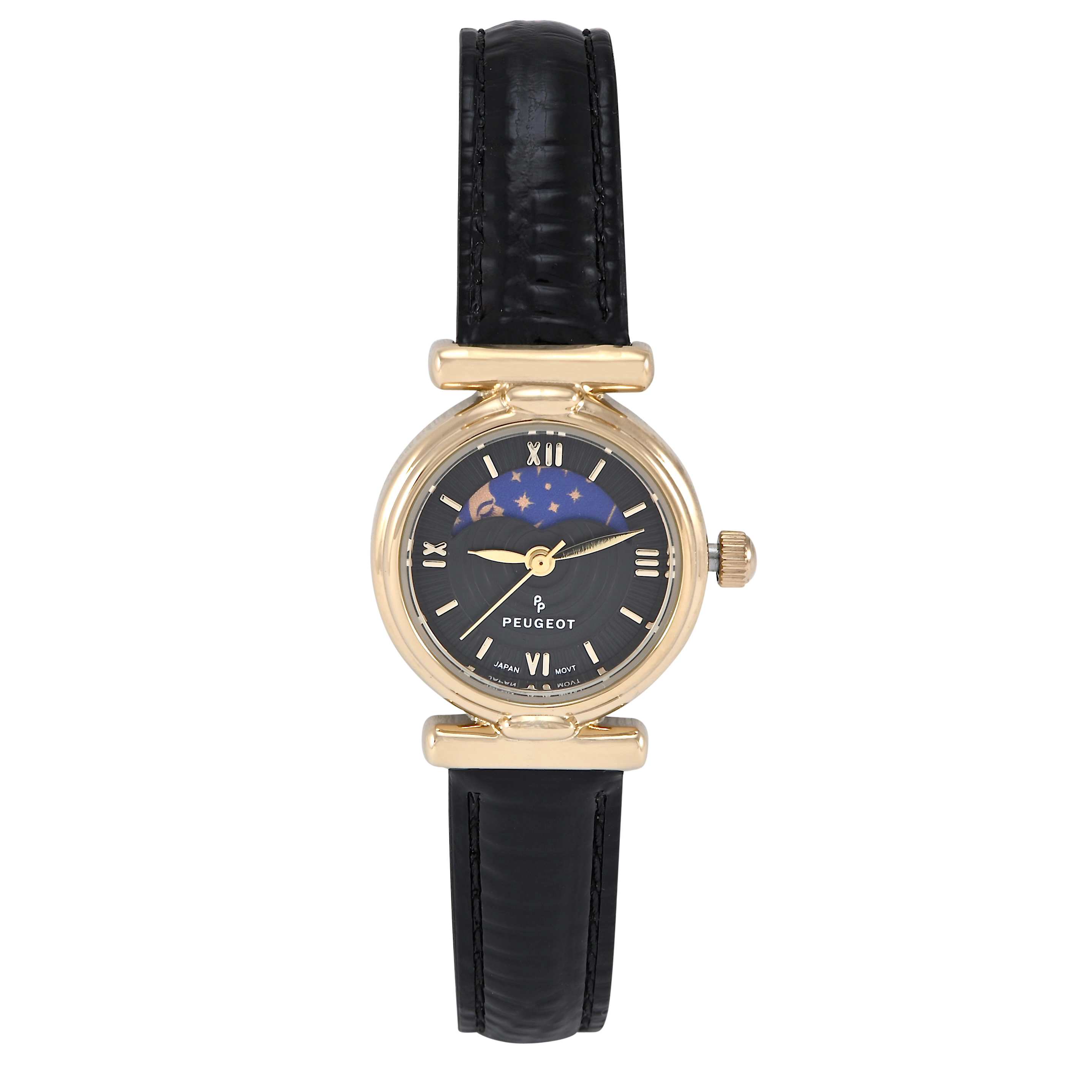Peugeot Women's Petite 25mm Sun-Moon Watch with Glossy Leather Strap
