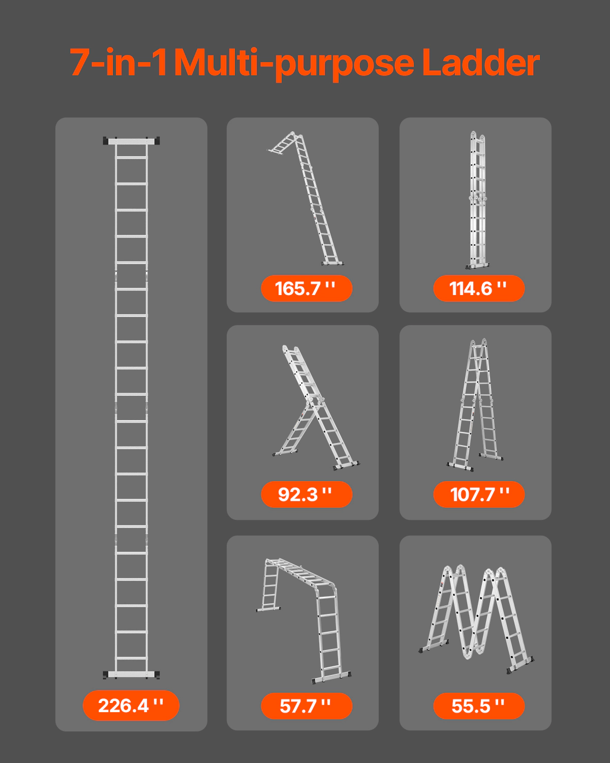 HONGGE Multi-Purpose Folding Ladder, 7-in-1 Tall Step Ladder, A Frame Step Telescoping Ladder