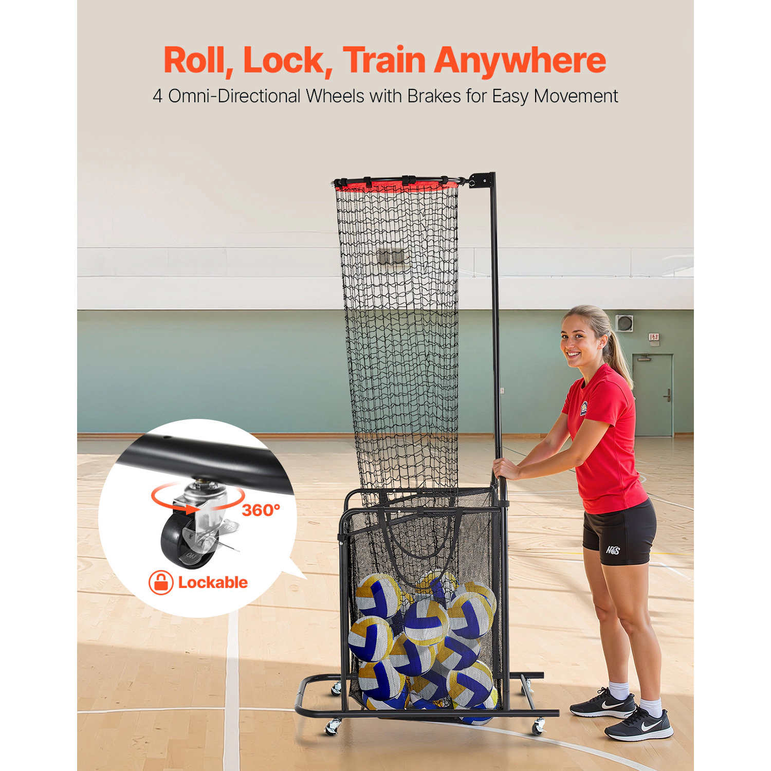 HONGGE Volleyball Setter Training Net with Locking Wheels, Angle & Height Adjustable 6.3-10.8 ft, Cart Trainer