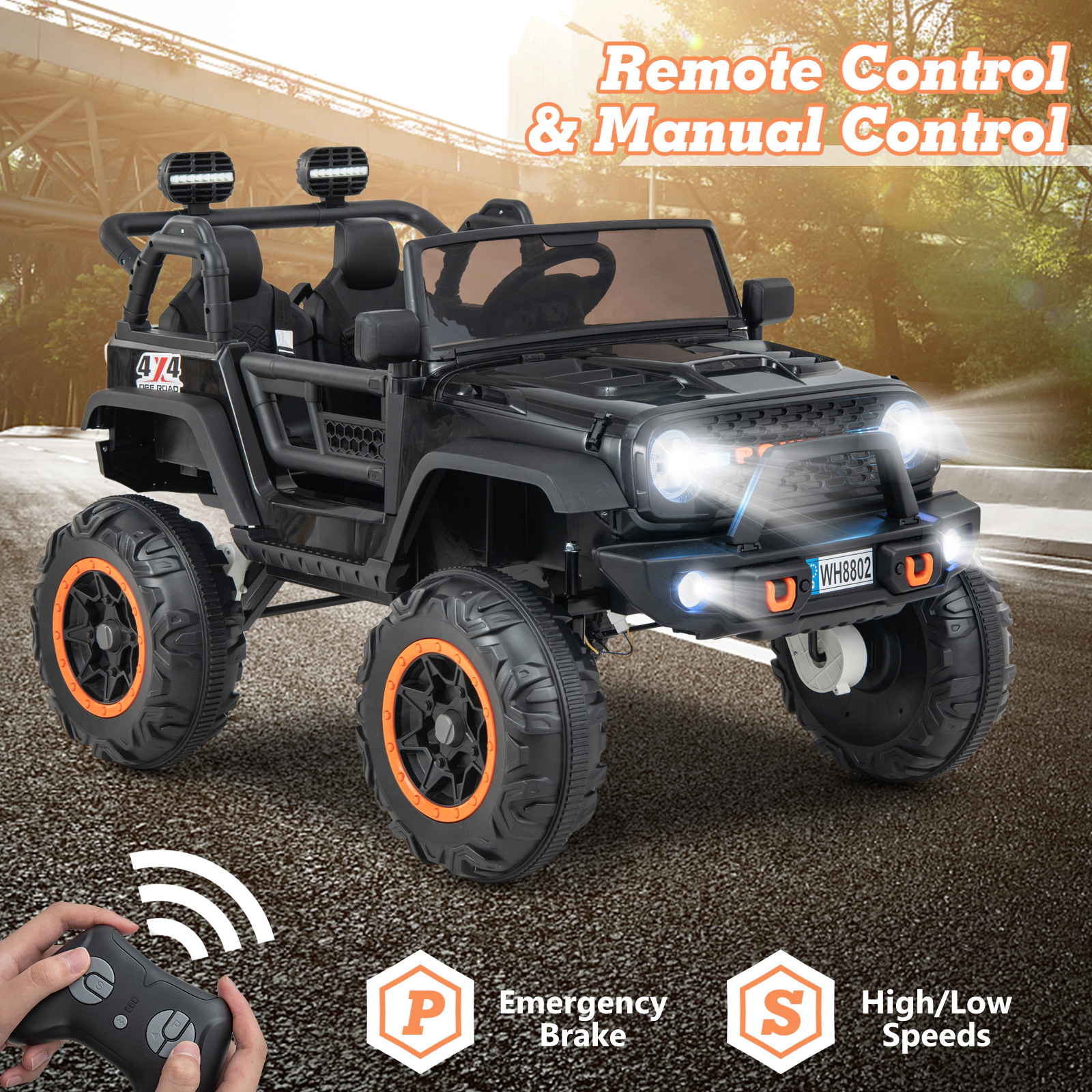 Costway 24V 2 Seater Kids Ride on Truck 2WD/4WD Battery Powered Vehicle Toddler Powerful Car with Remote Control Purple