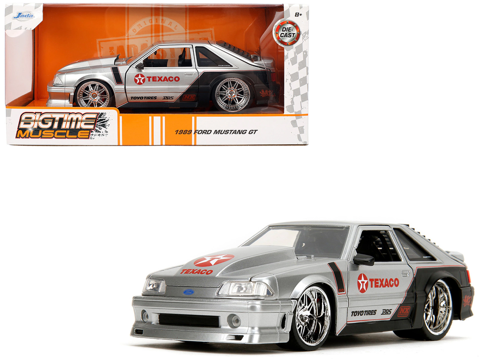 Jada 1989 Ford Mustang GT "Texaco" Silver Metallic and Matt Black "Bigtime Muscle" Series 1/24 Diecast Model Car by Jada
