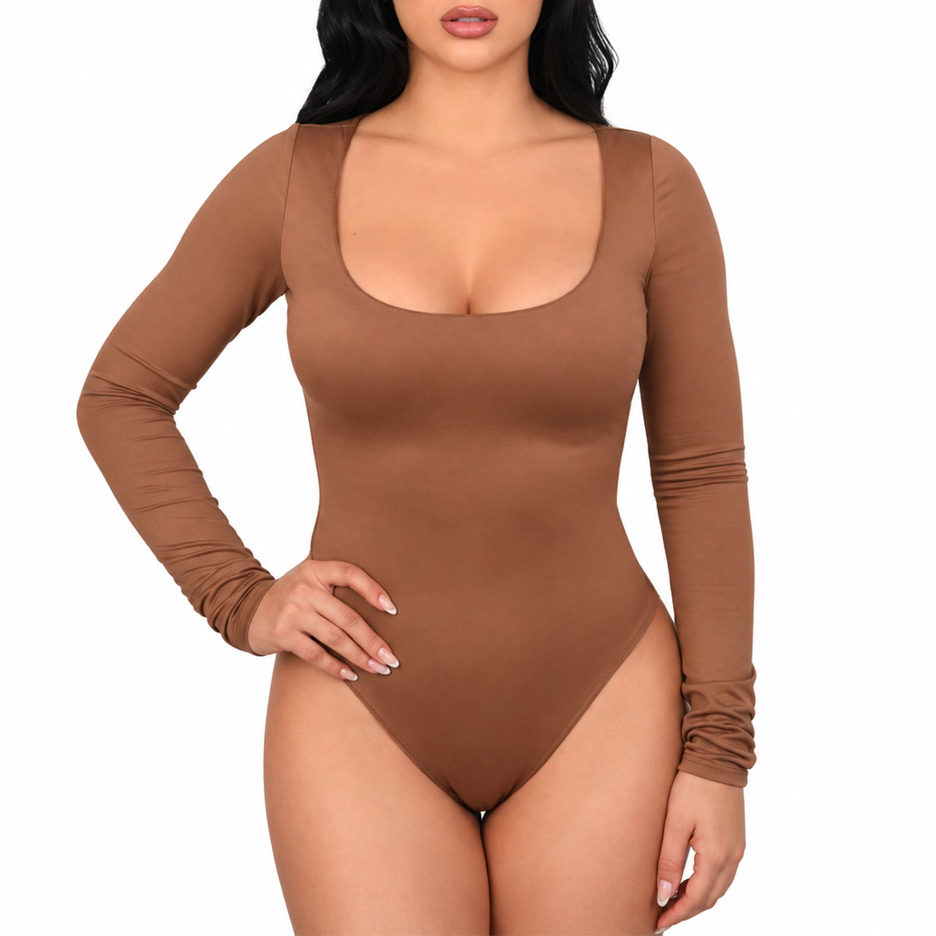 YAHAIRA Women's Bodysuit Long Sleeve Essential Double Layer