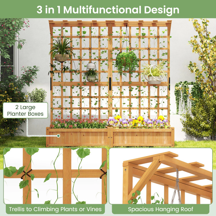 Hivvago 71 Inches Large Wooden Planter Container with Trellis and Hanging Roof-Orange