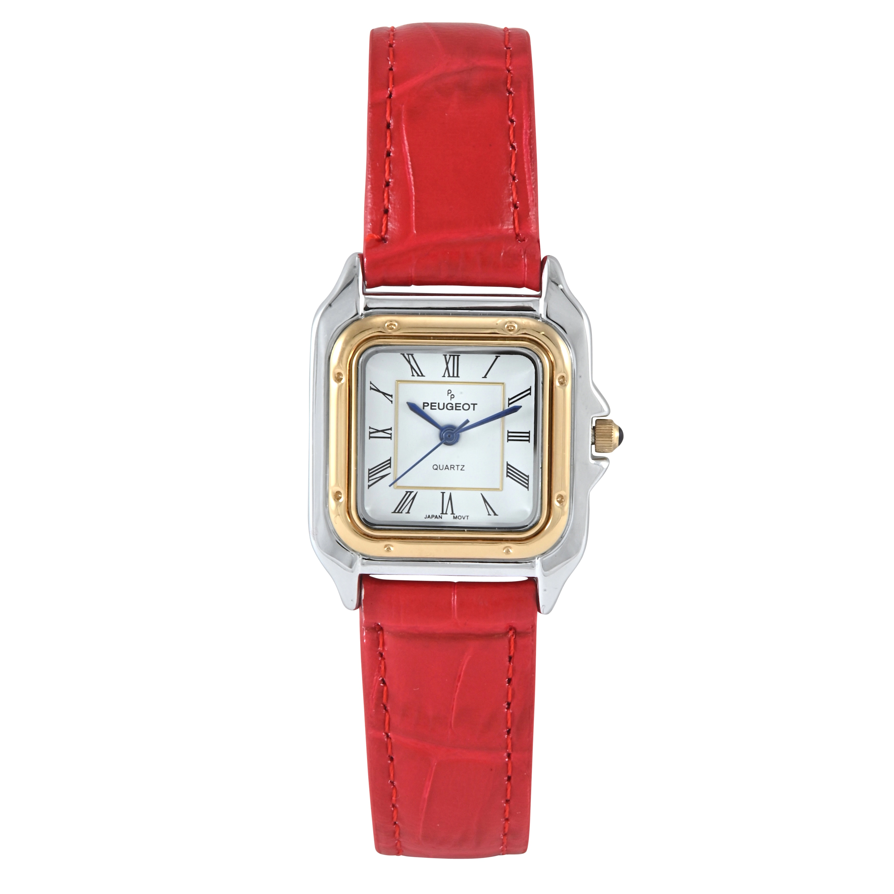 Peugeot Women's Watch 36mm Square Tank Shape Red Leather Strap Watch