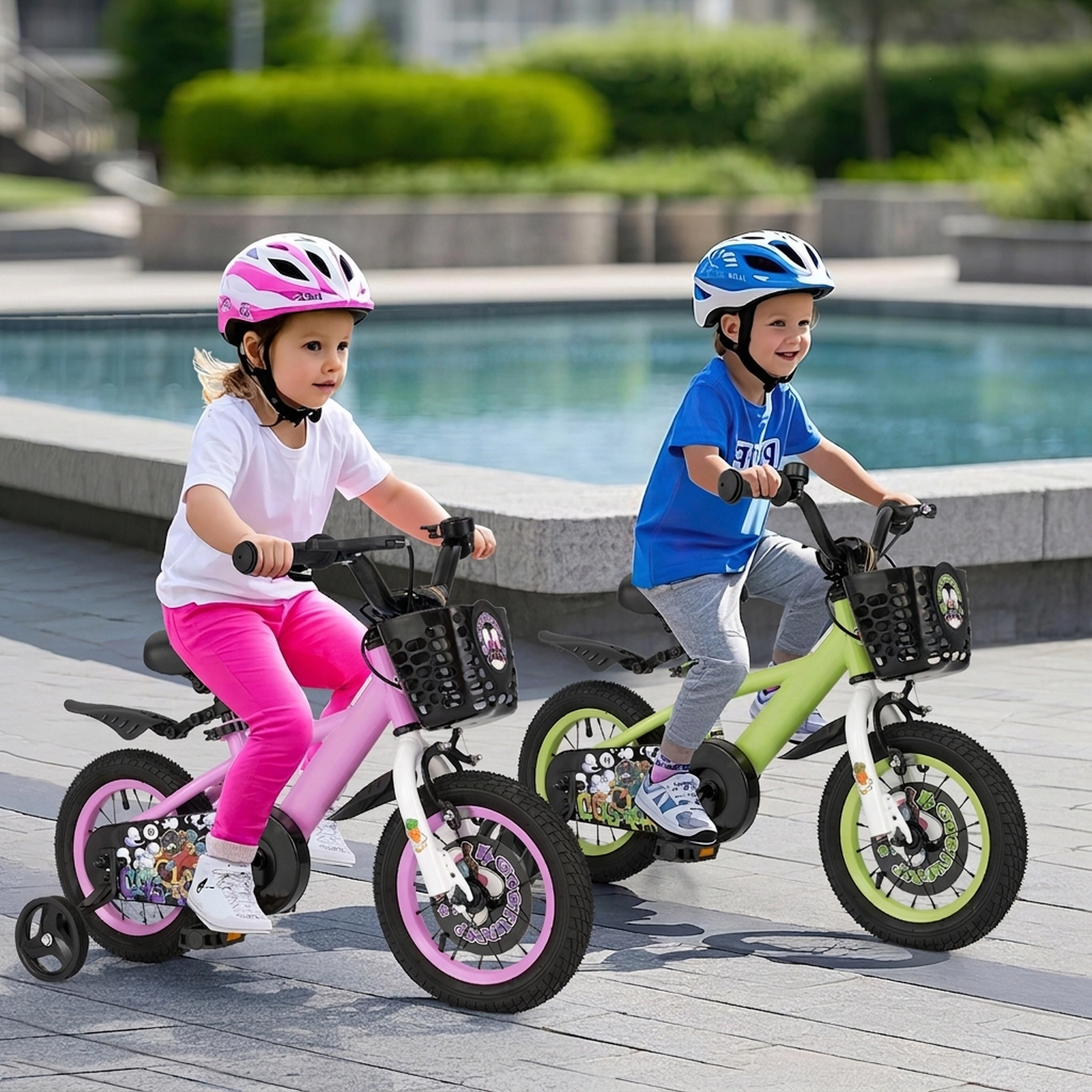 SUGIFT Adjustable 12-In Kids Bicycle with Hand Brake and Detachable Training Wheels 110-lb Capacity Ages 3-4 Green