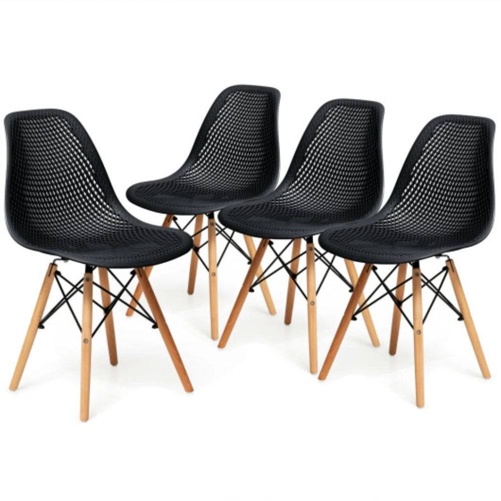 Hivvago Set of 4 Sleek Plastic Chairs with Wood-Leg Construction