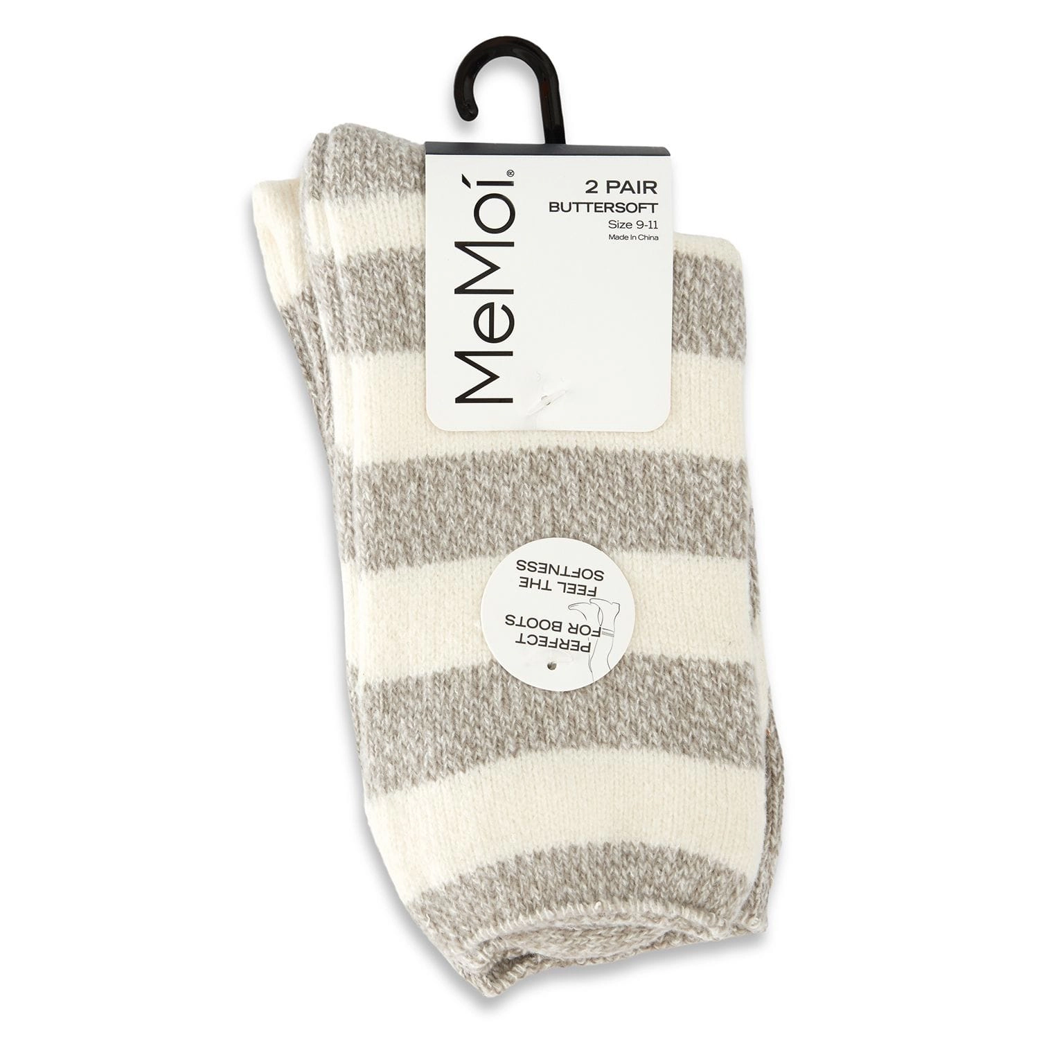 MeMoi Women's 2 Pair Pack Thick Stripe Buttersoft Crew Socks