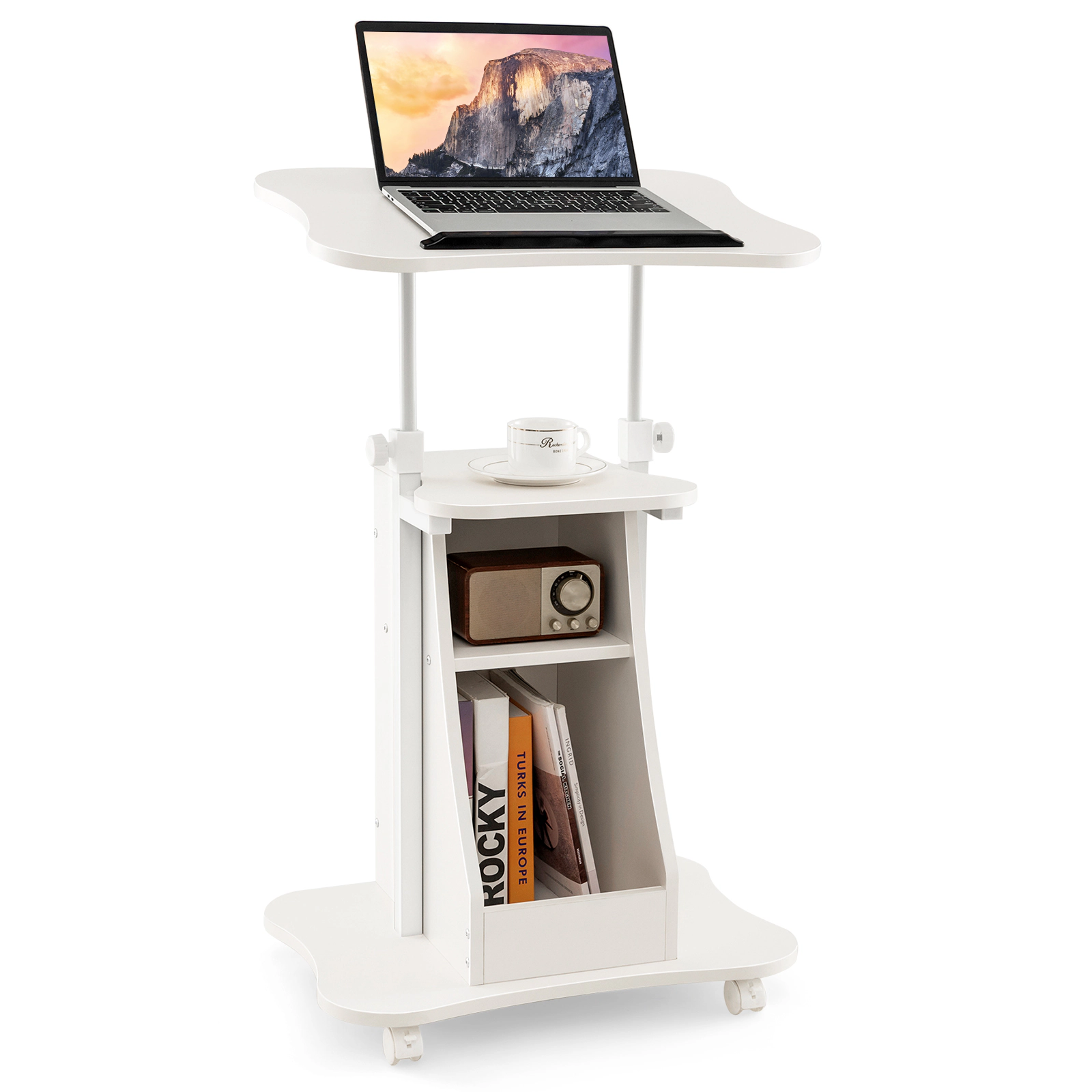 SUGIFT Tilting Top Storage Compartments Podium Standing Desk 20-in x 16-in 28.5-in to 44-in 200-lb Capacity White