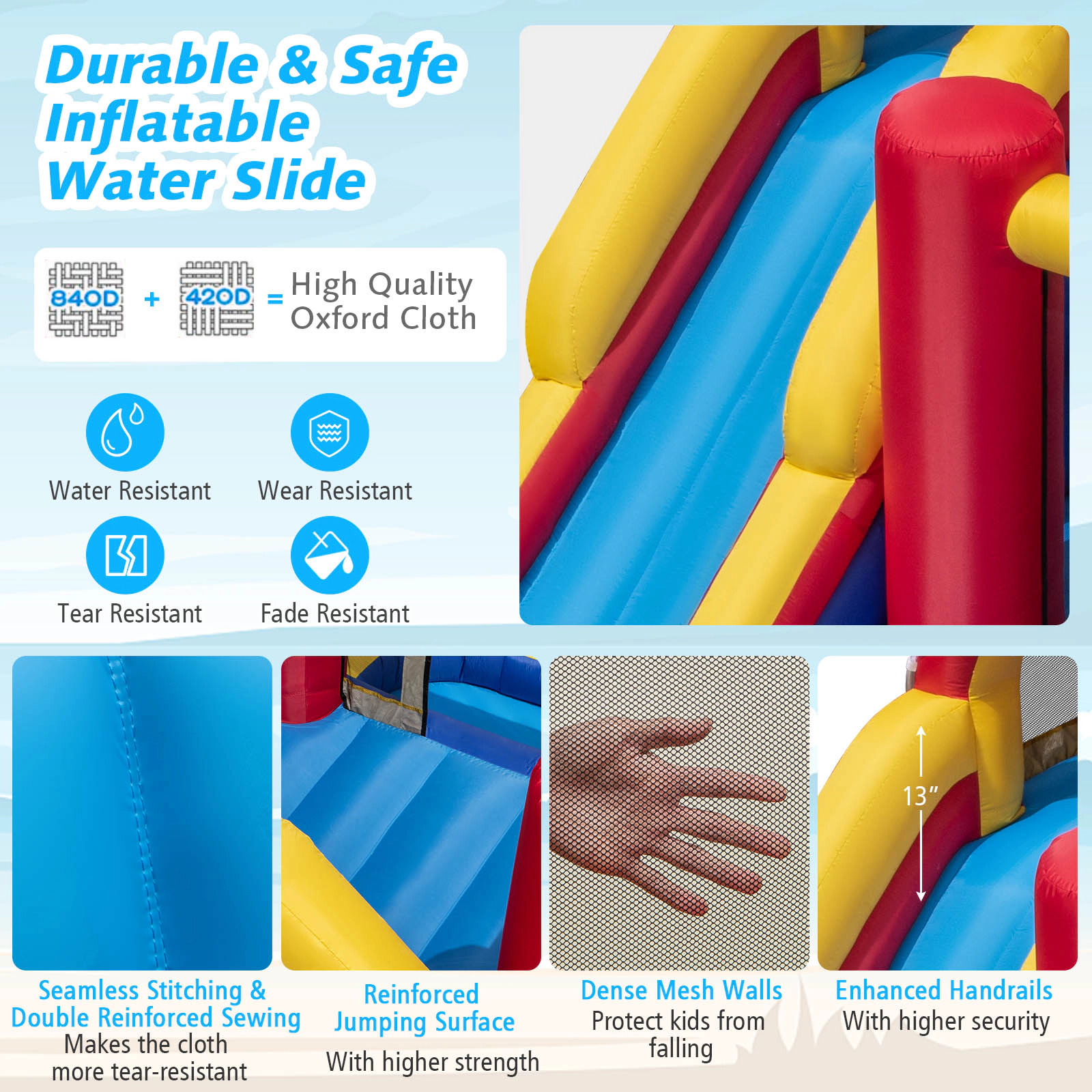 SUGIFT Dual Slides Surfing Run-Out and 680W Blower 7-in-1 Kids Inflatable Bounce House