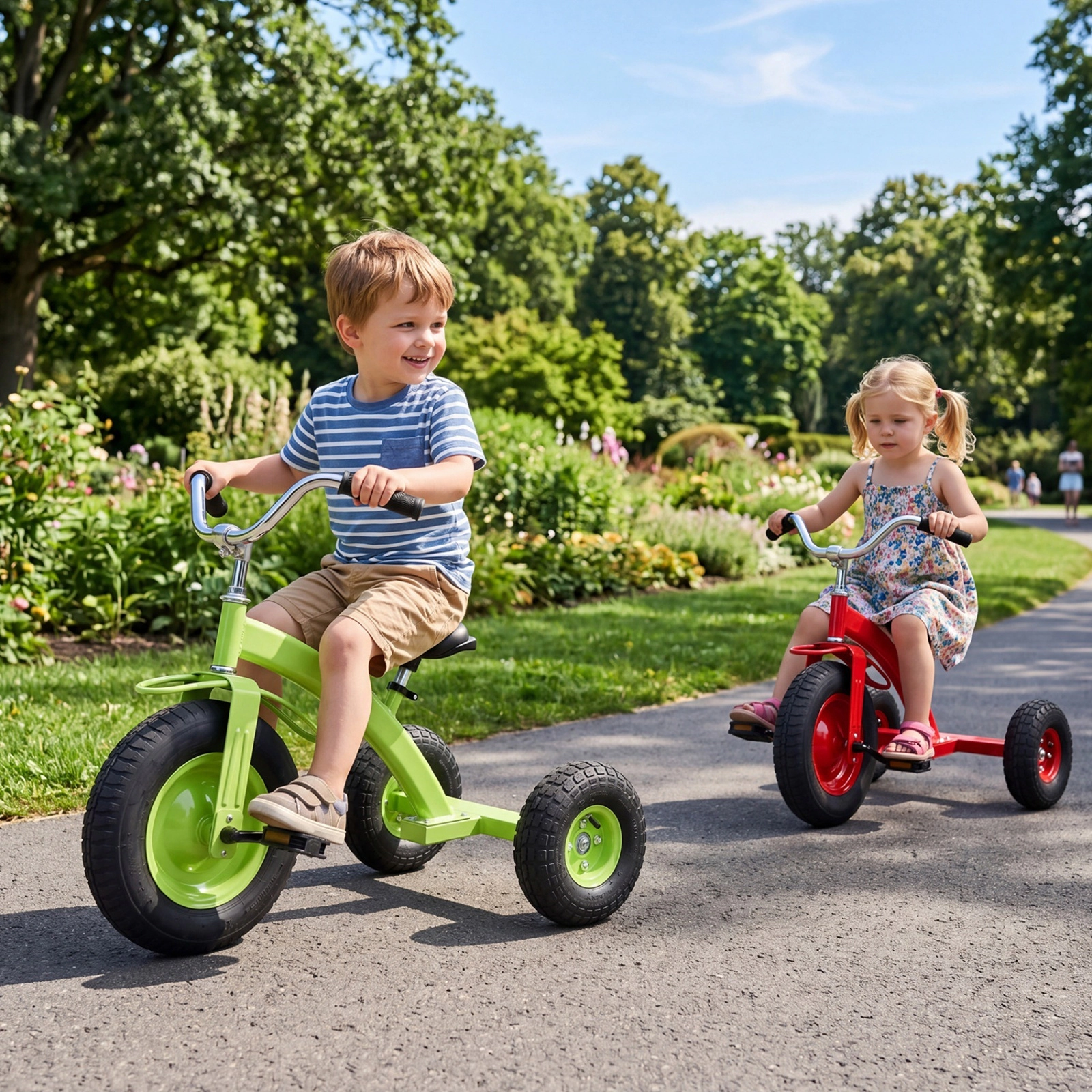 Kids Tricycle 15-in Inflatable Front Tire Carbon Steel Frame Adjustable Handlebar and Padded PU Seat Ages 3+ Green