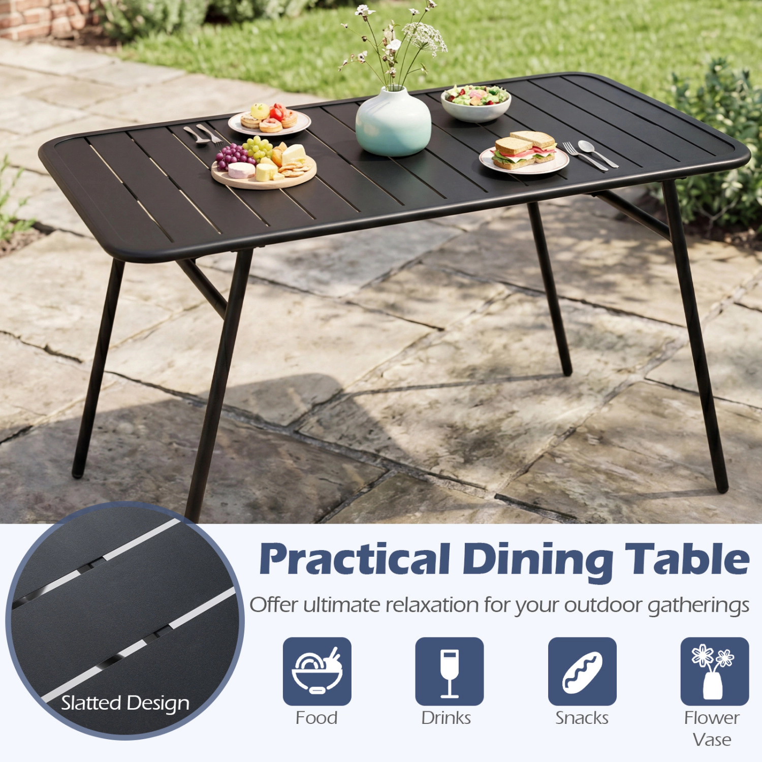 Hivvago 3-Piece Outdoor Dining Set With Coffee Table And 2 Benches For Backyard Deck