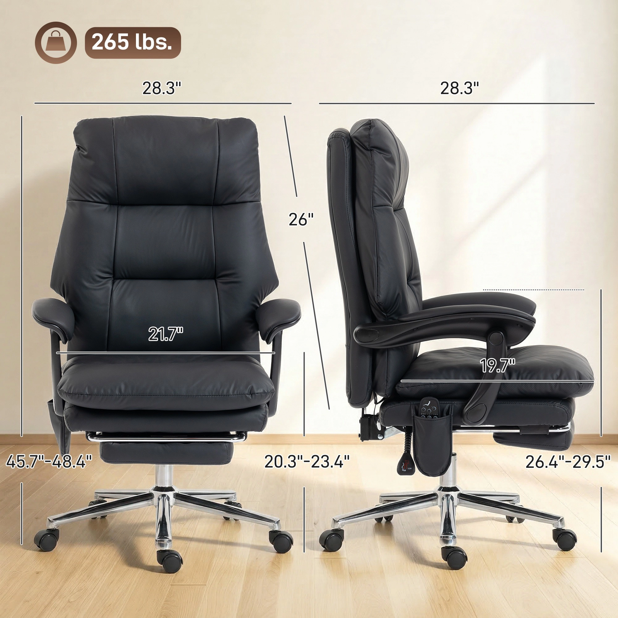 HONGGE Massage Office Chair with 6-Point Vibration Pet-Friendly Faux Leather Ergonomic Executive Desk