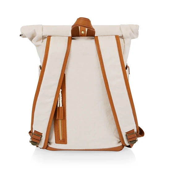 PICNIC TIME Carmel Roll Top Picnic Backpack Cooler with Utensil Set & Glass Water Bottles