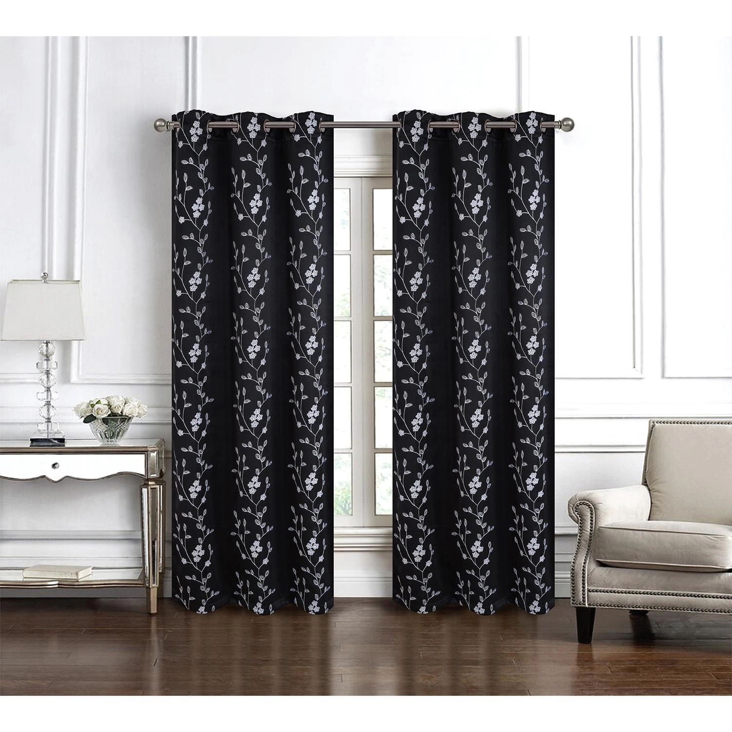 RT Designer Collection Lilian Embroidered Blackout Luxurious Decorative Grommet Curtain Panel 54" x 84