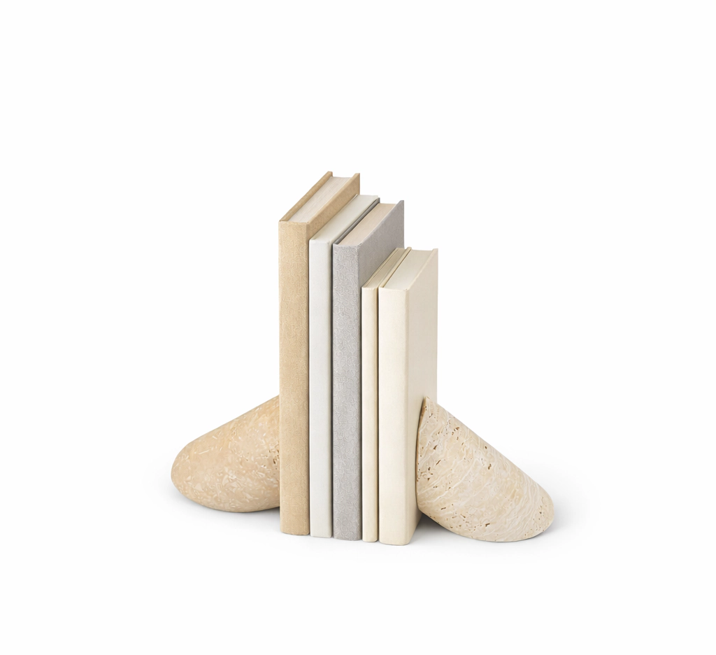 Bursera Mono Solid Travertine Cylinder Bookends