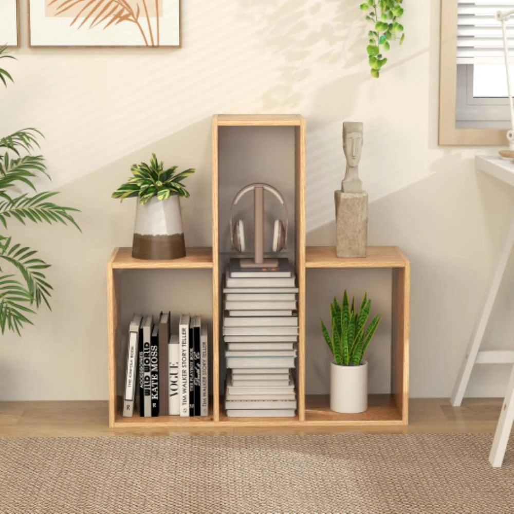 Hivvago Convex Bookshelf 3-Shelf Open Bookcase Room Organizer with Anti-Toppling Device