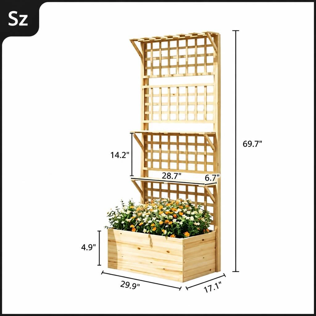 WOW PIONEER Tall Standing Wood Planter Box for Plant Display Patio Balcony Outdoor