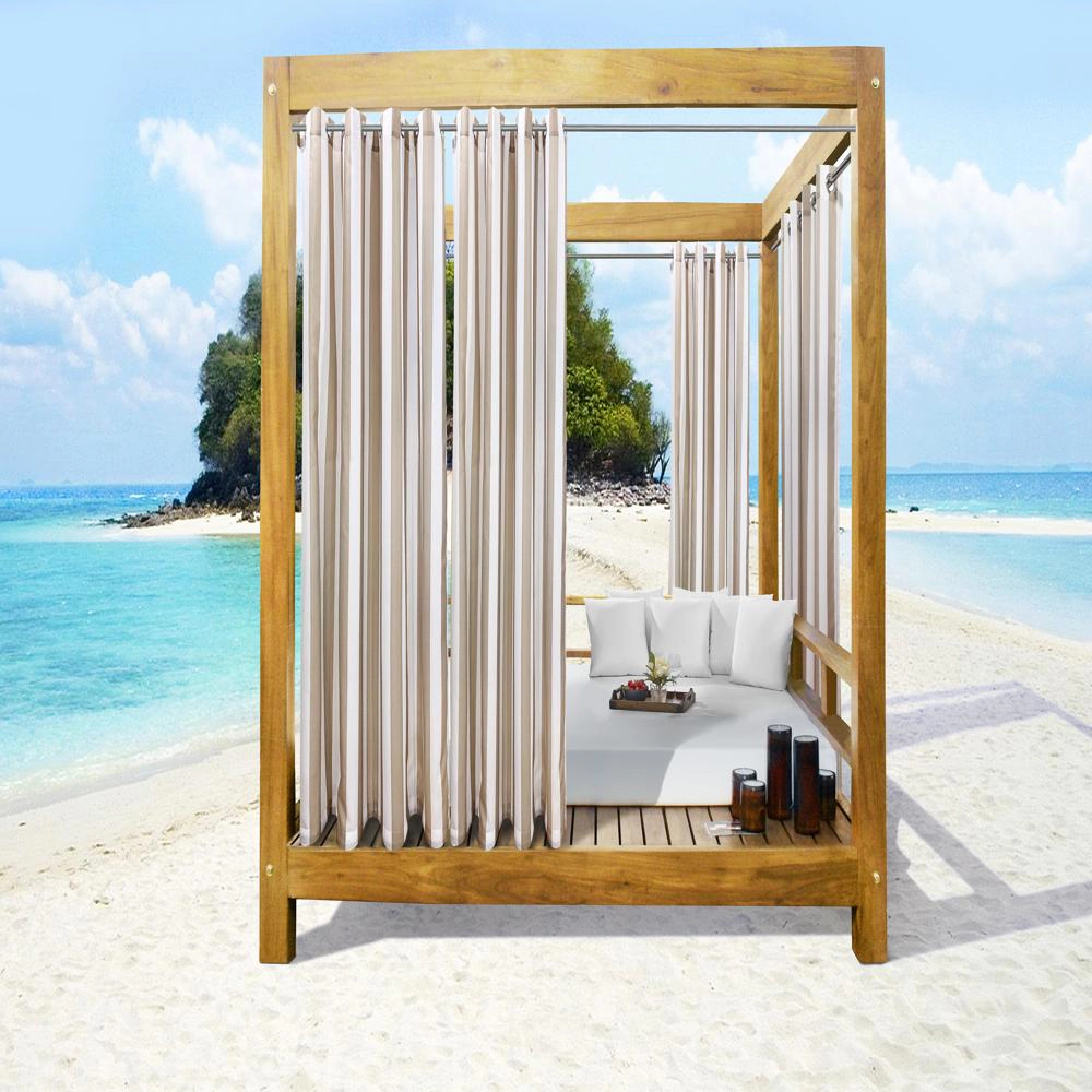 Commonwealth Seascapes Stripes Light Filtering Satiny Look Grommet Outdoor Panel Pair Each 50" x 108" Linen