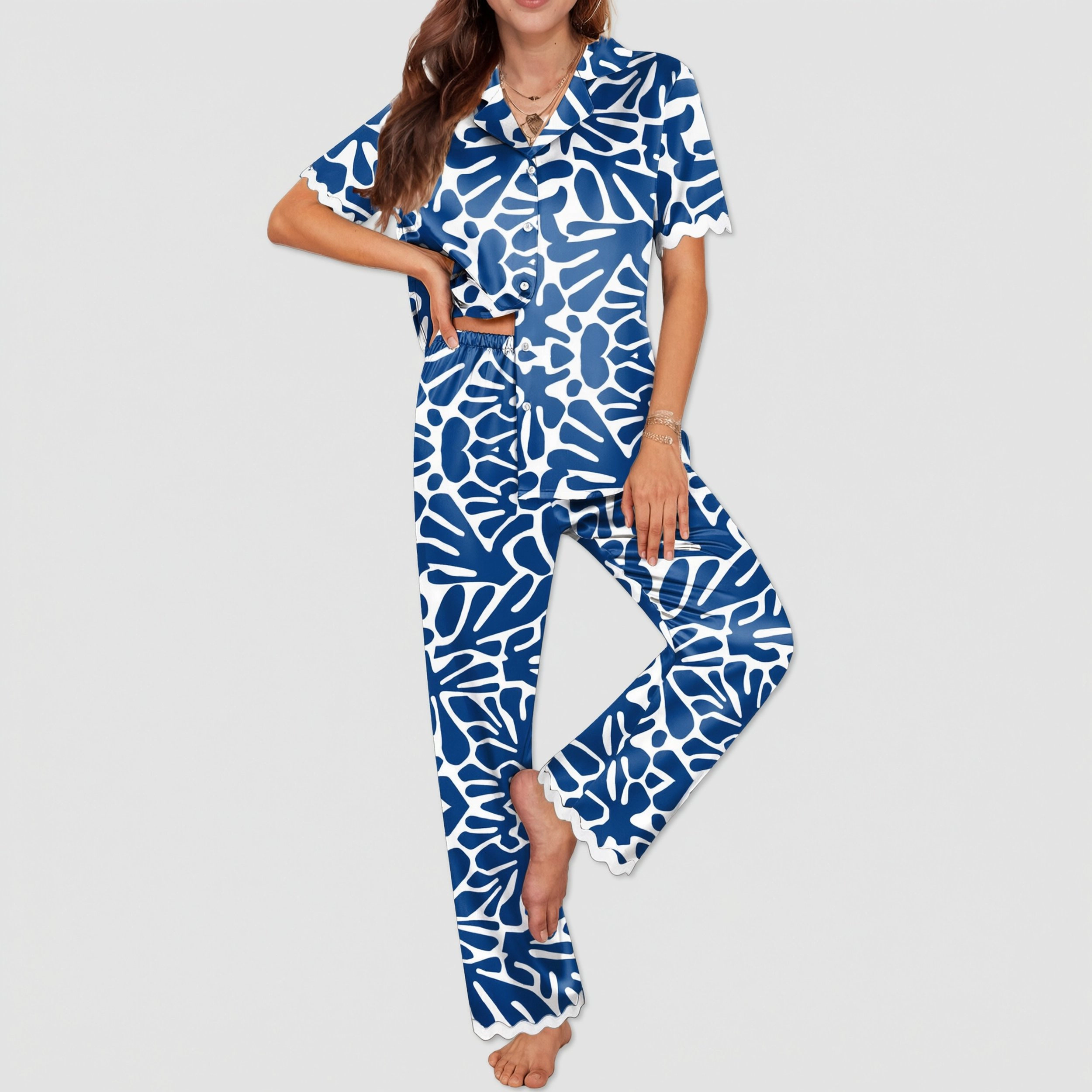 Ekouaer Womens Pajamas Set Button Down 2 Piece Pjs Short Sleeve Long Pants Sleepwear