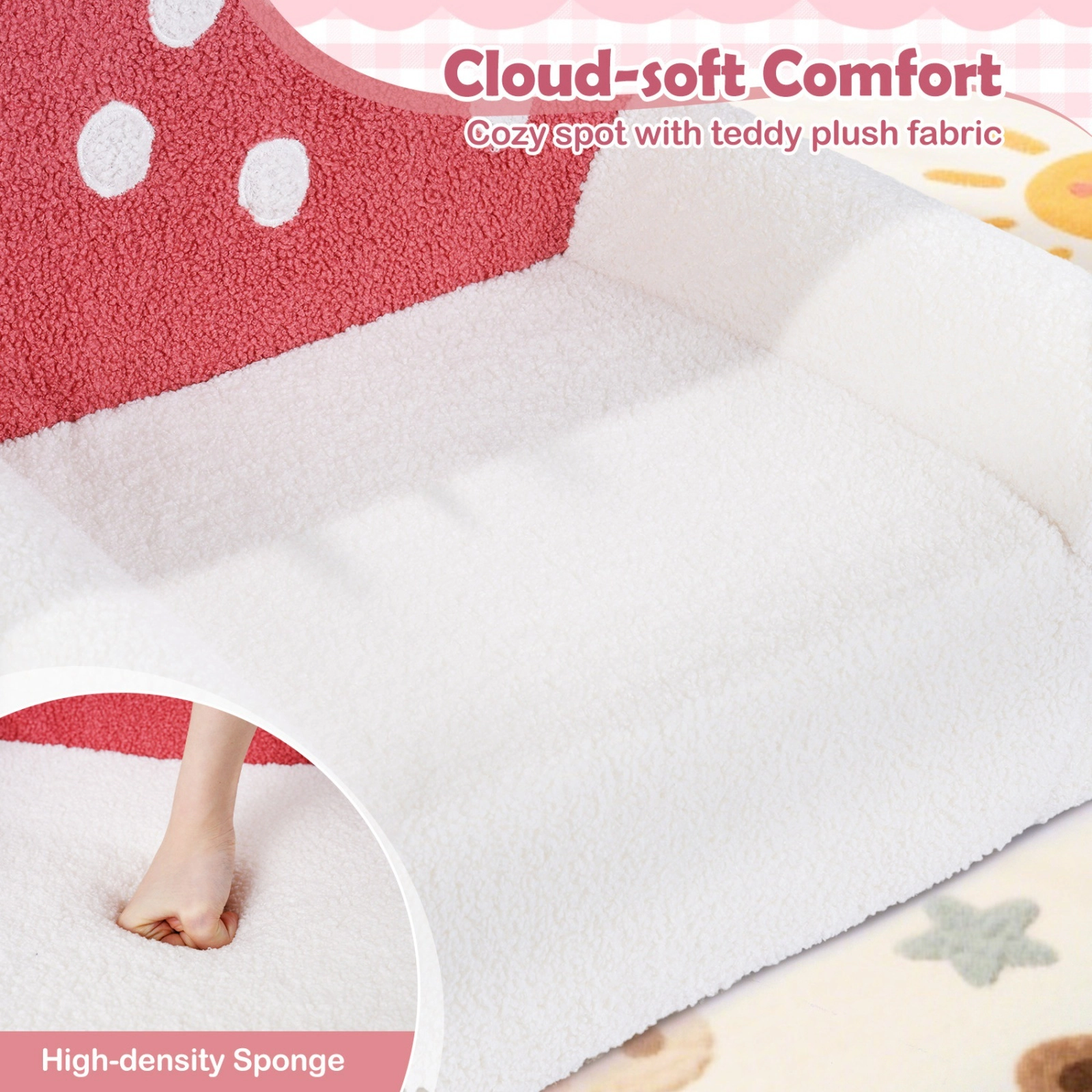 SUGIFT Toddler Foam Chair, Beige Teddy Fleece, Side Pocket, Washable Cover